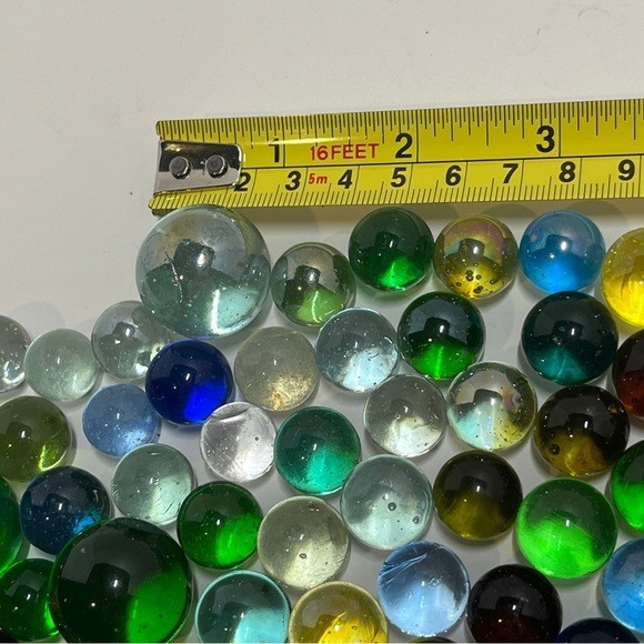 180+ Vintage Glass Marbles Clear Green Blue Mixed Lot Yellow Orange Red Pink
