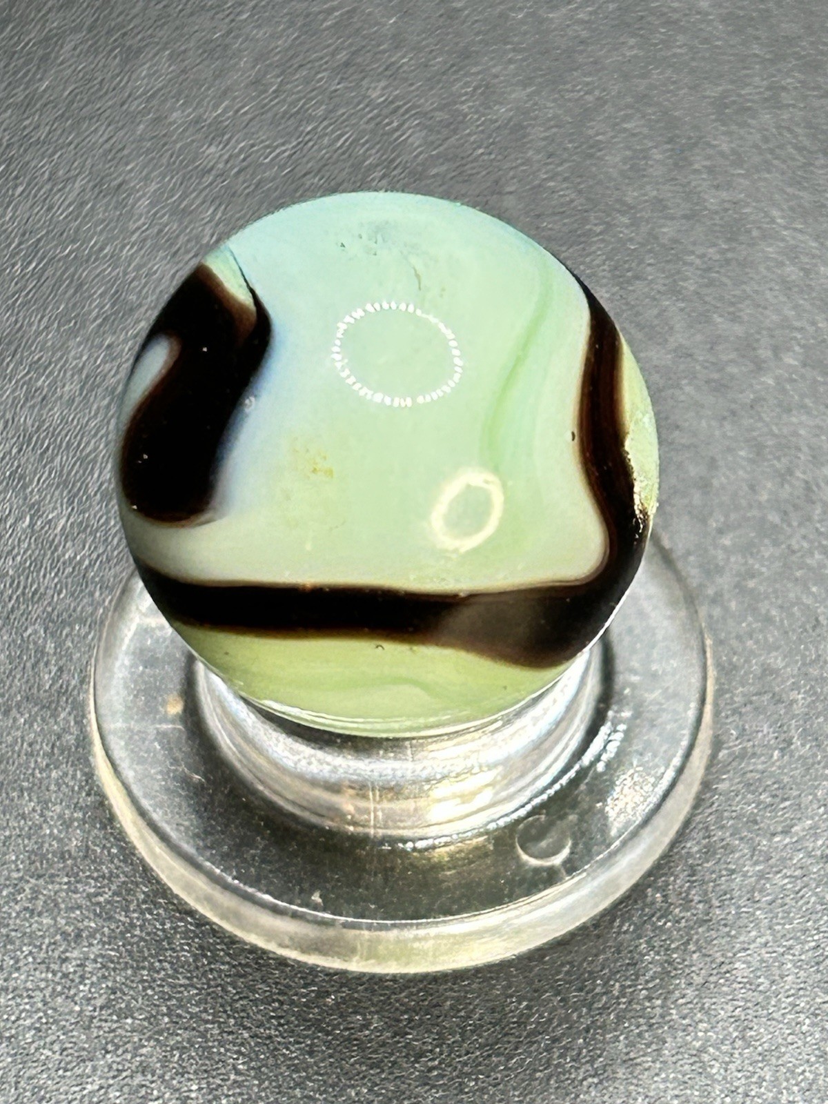 Vintage Ravenswood Swirl Marble HTF Deep Purple On Lime Seafoam Glass 0.591”