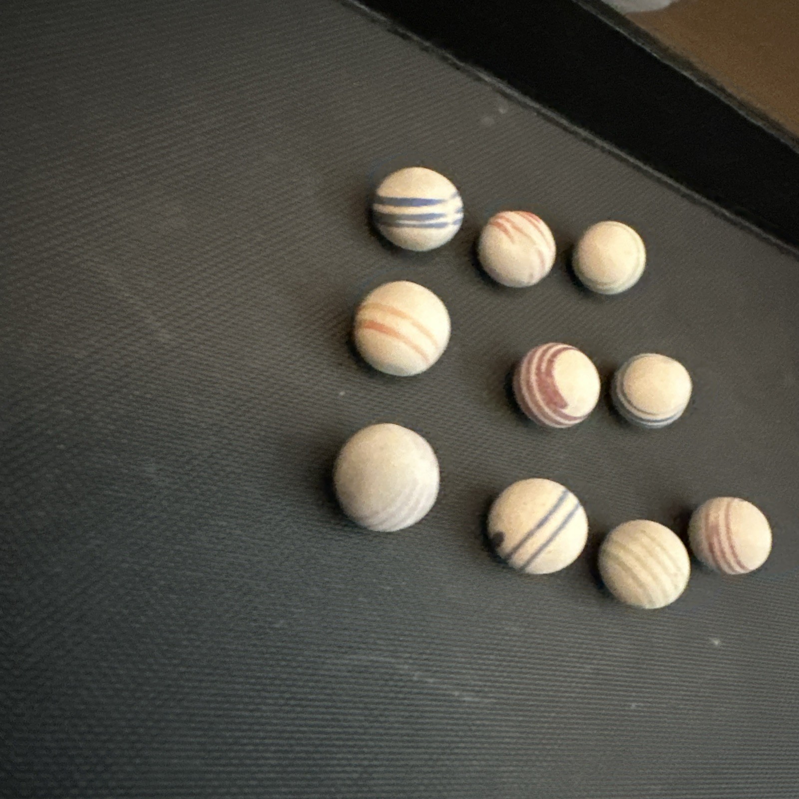 Old Lot of 10 Antique German China Marbles Unglazed Helix Lined