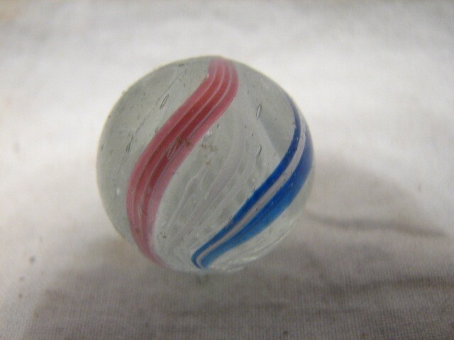 Vintage Hand Made Caged Swirl Latticino Marble Blue Pink Green Toy Game F