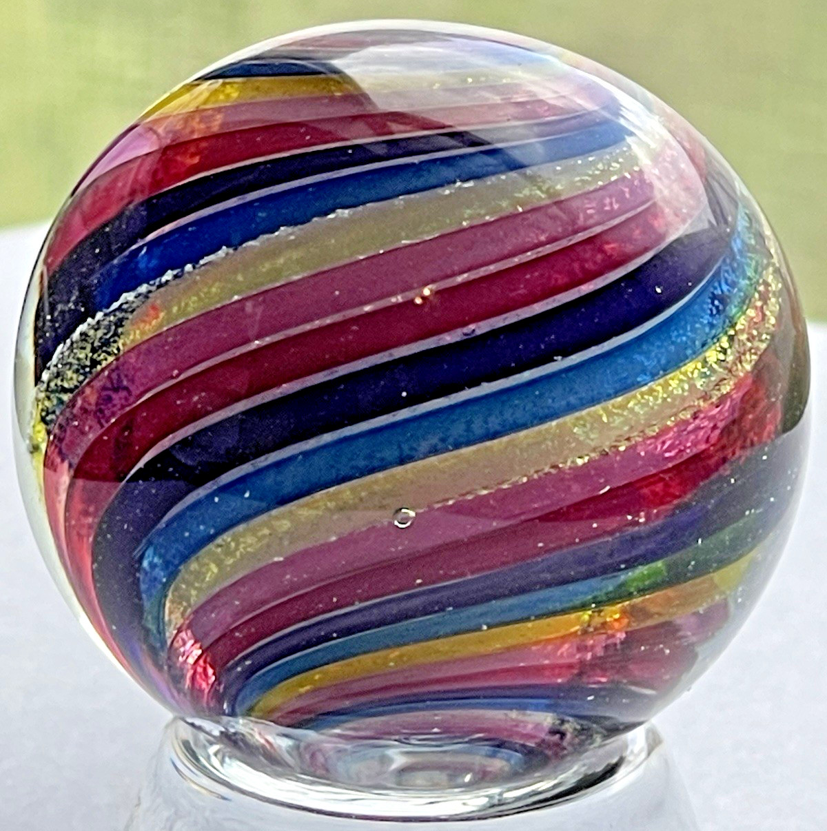 2016 EDDIE SEESE MARBLE HANDMADE SIGNED GLASS ART 1.47″ DICHROIC SWIRLS BEAUTFUL