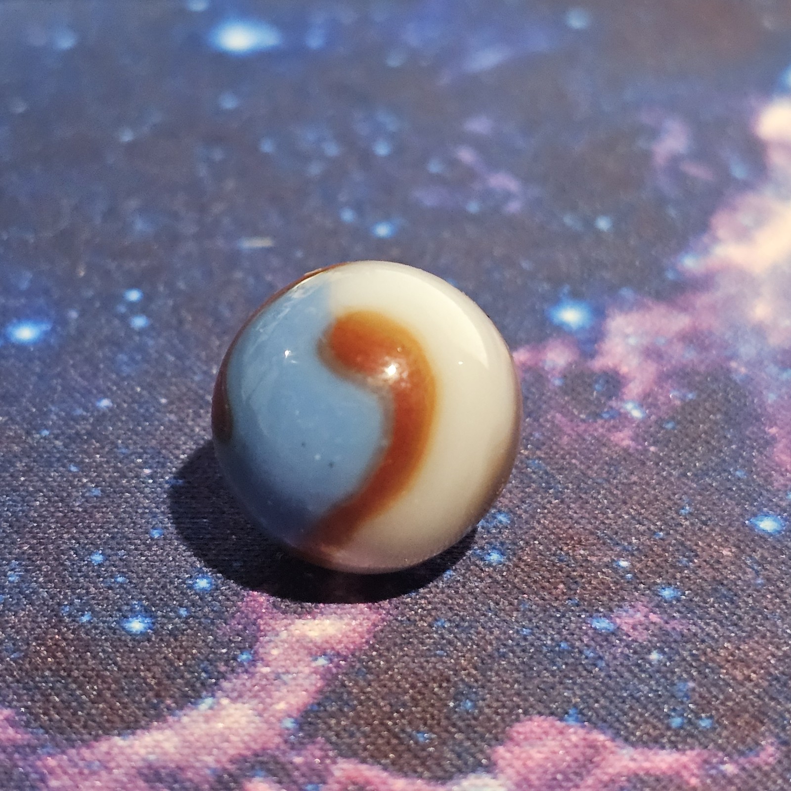 Vintage Glass Marble Swirl Blue Orange Brown White