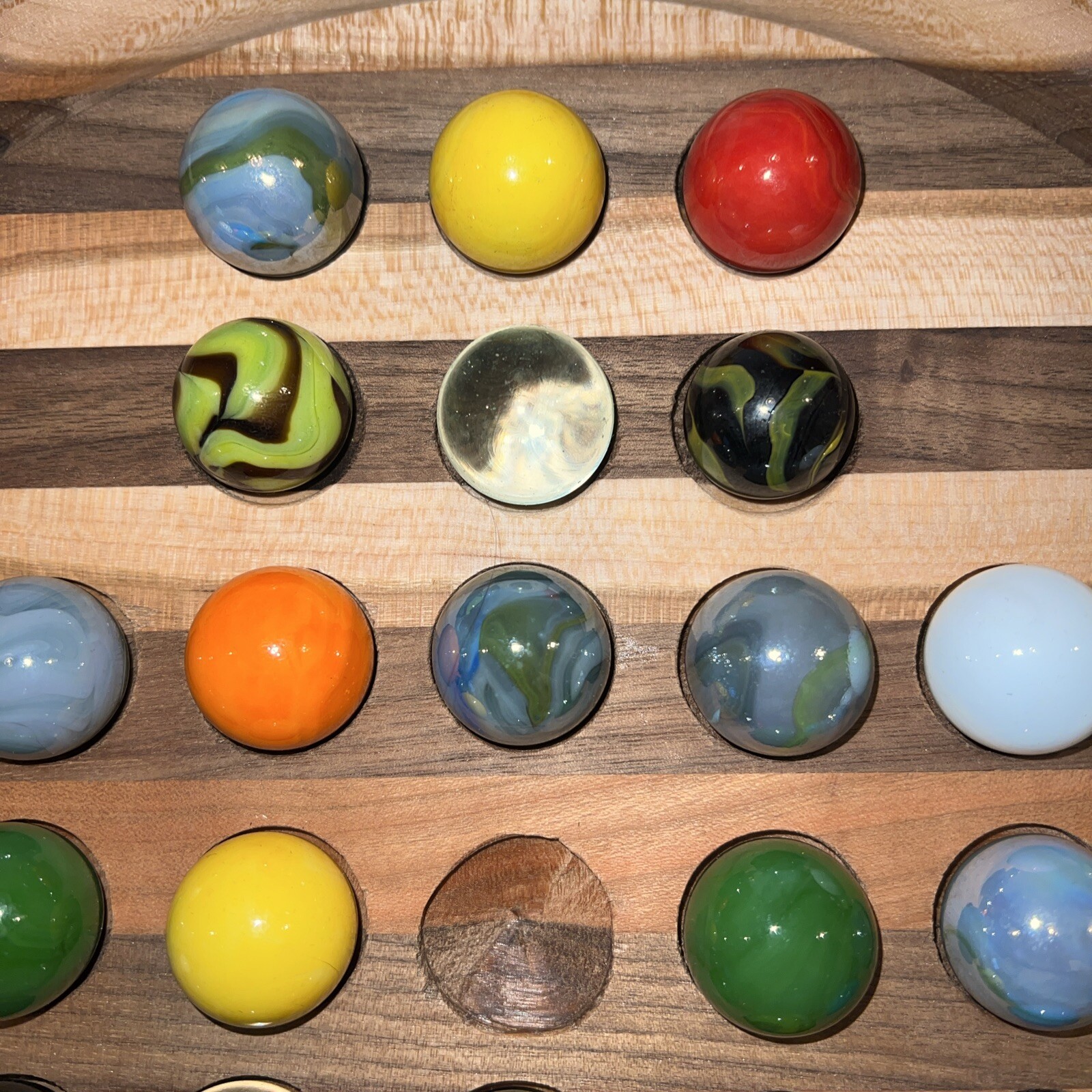 Dual Solid Wood Board Marble Solitaire And Chinese Checkers (sm And Lg Marbles)