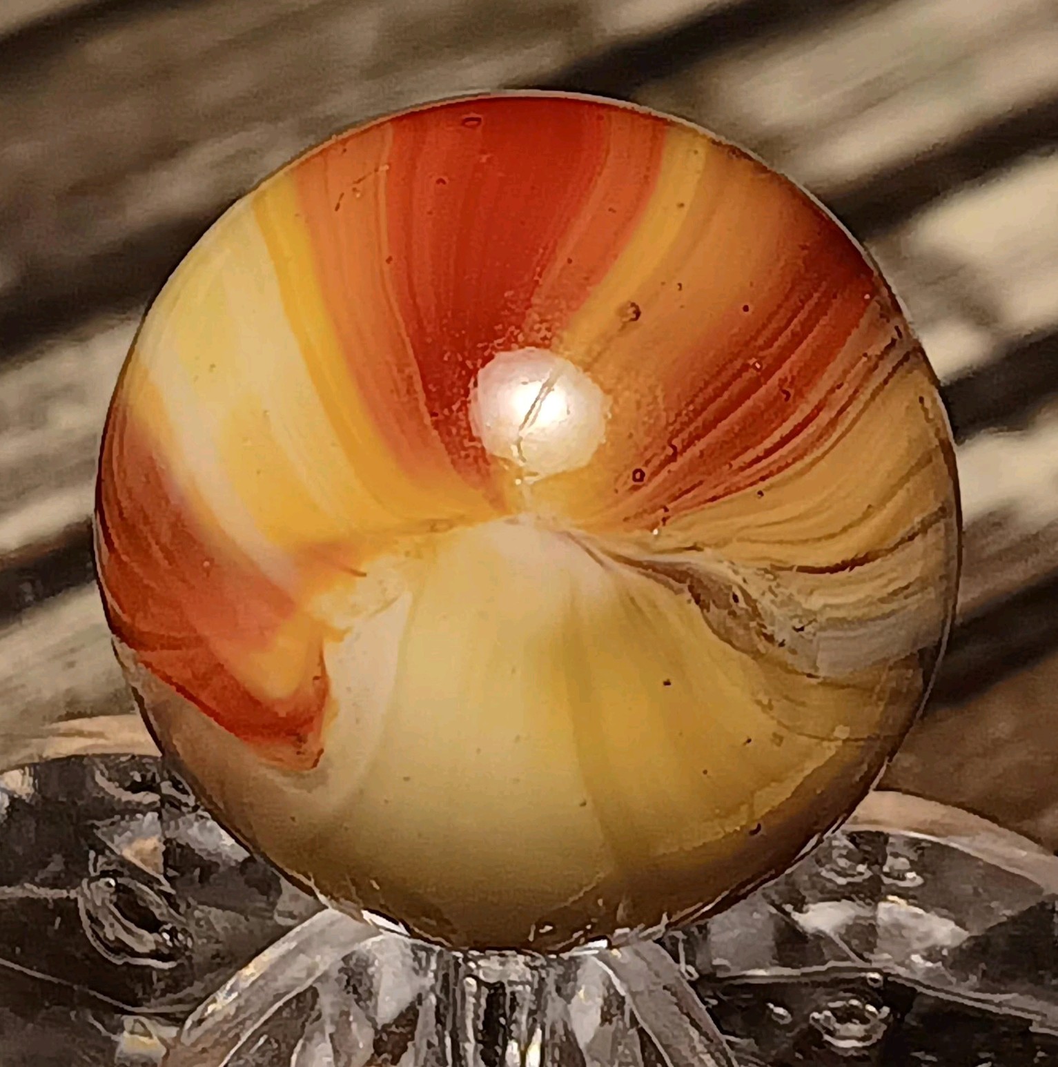 Master Marble / Master Glass Sunburst Marble. .64″ Mint. Nice Color Combo