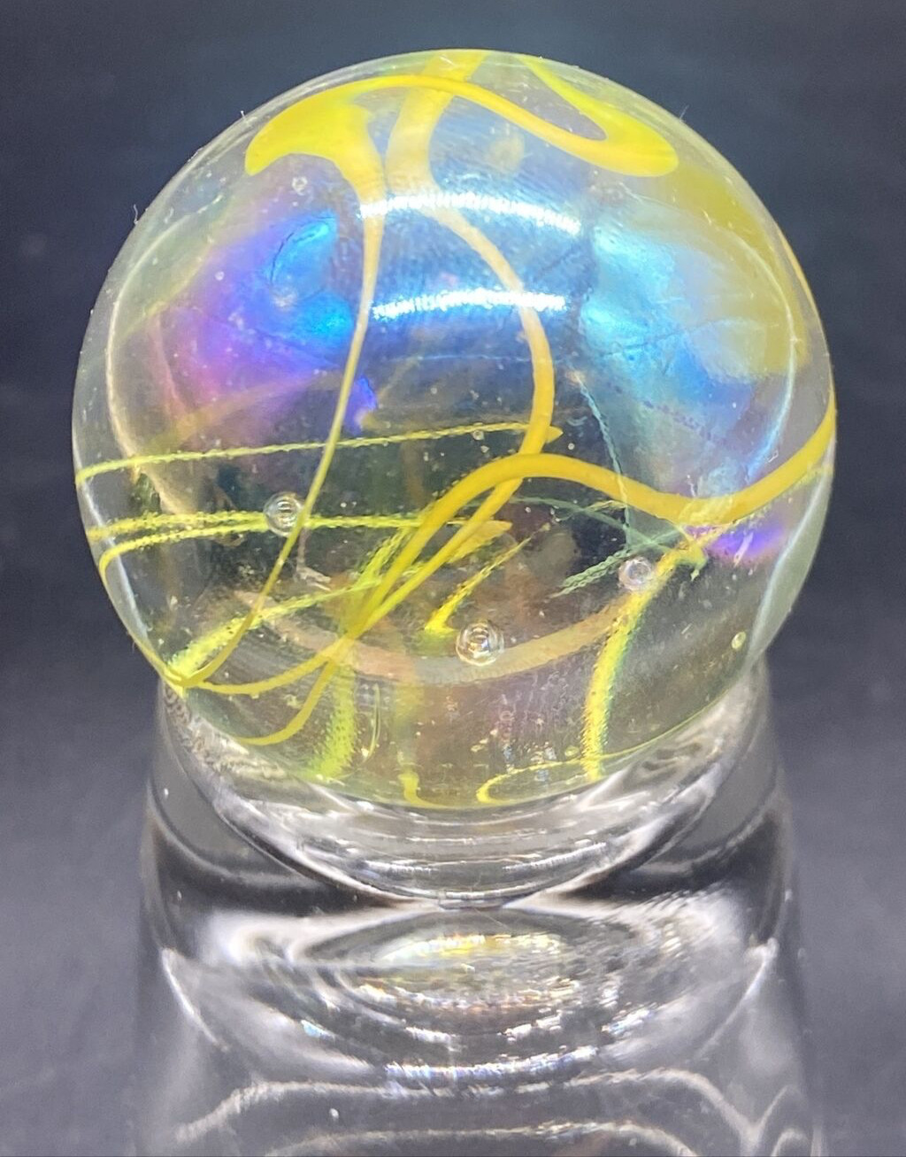 50mm Yellow Lustered Spaghetti 2″ Glass Toebreaker Marble Iridescent with Swirls
