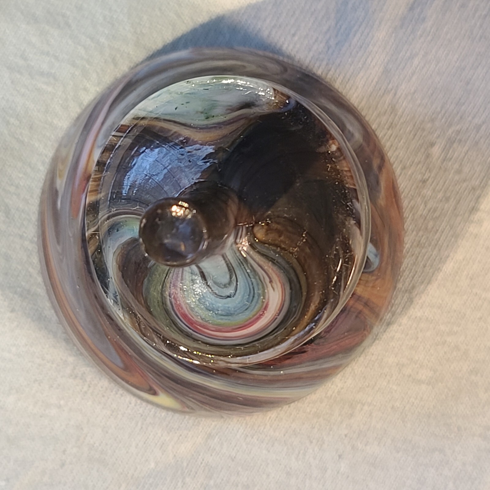ANDY DAVIS, Glass Art Spinning Top & Base, Rainbow Run (?), #320B