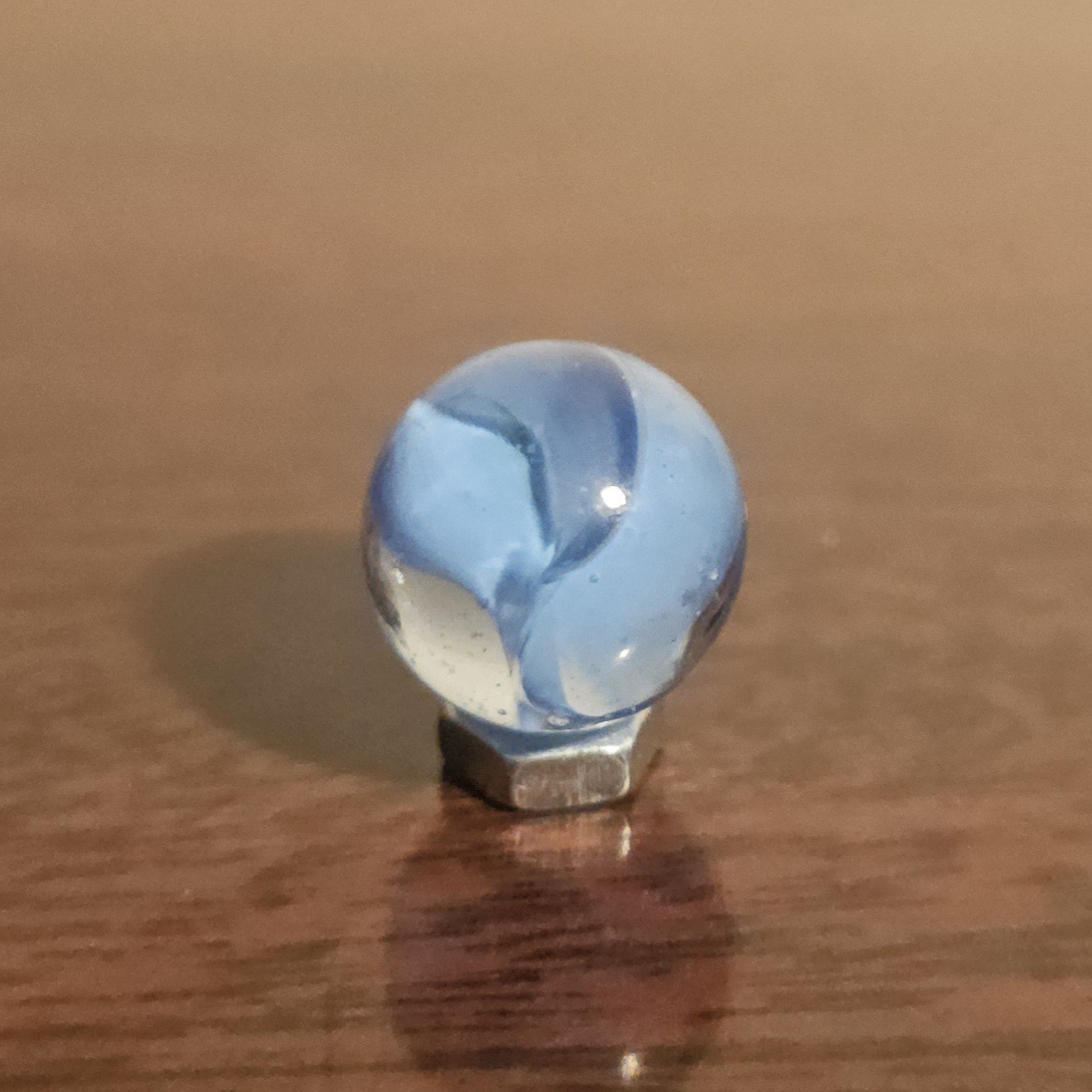 C E Bogard Blue 4-Lobe Floppy Cats Eye Clear Glass .625 Marble