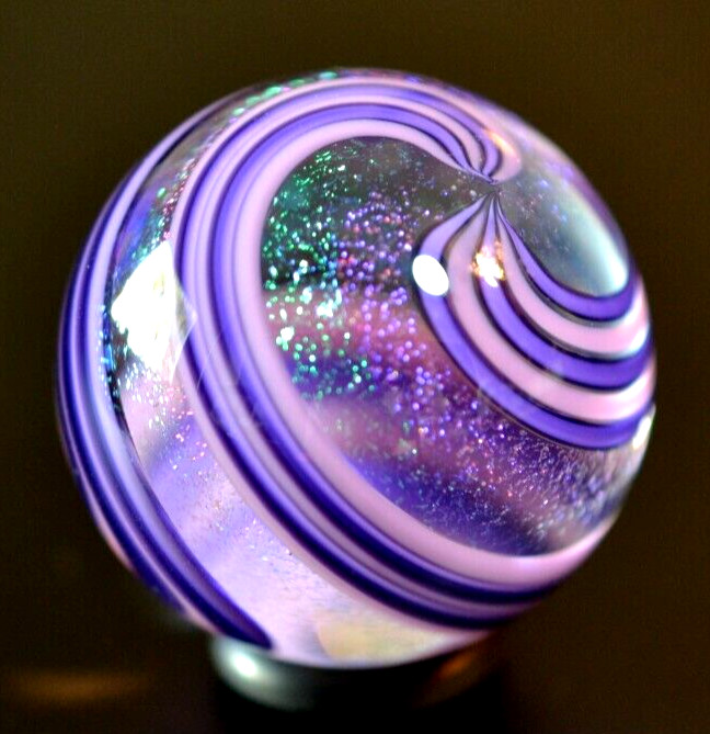 JAMES ALLOWAY GLASS MARBLE/1.264″-DICHROIC PURPLE # 3209-LILAC,LAVENDER,VIOLET +