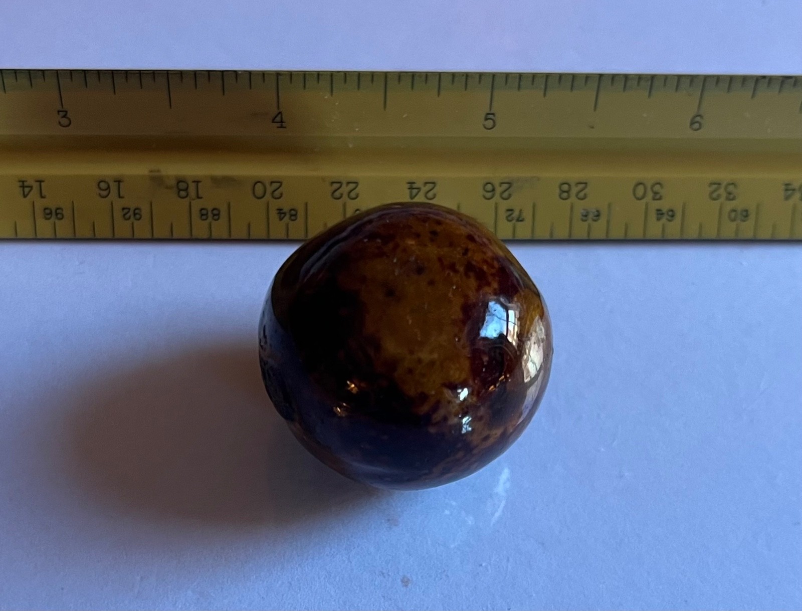 Large Antique 19th Century Bennington Treacle Glaze Pottery Marble 1 1/8″ Ball