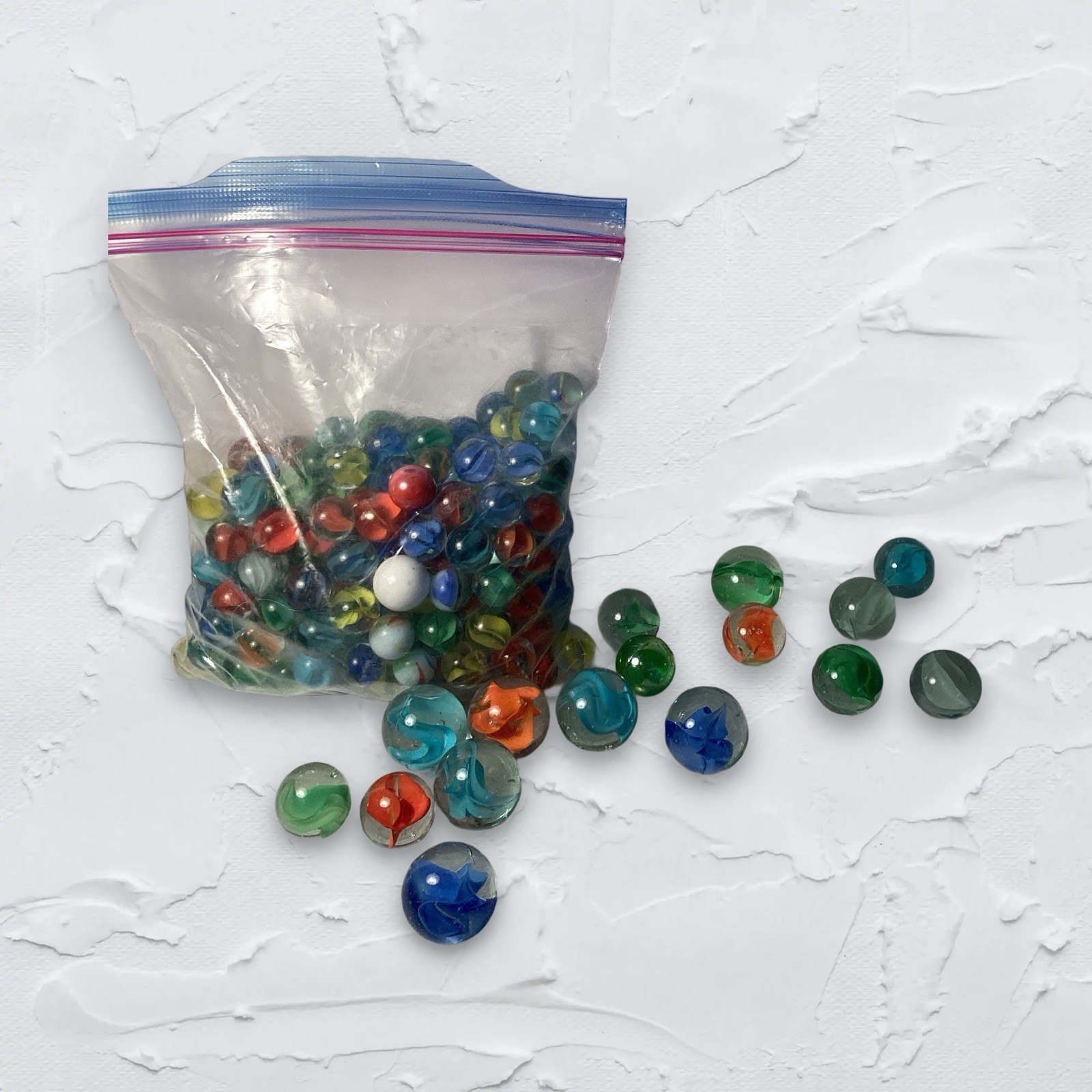 Vintage Glass Marbles 200 Plus 1 Handblown Green One 15 LG (216total)