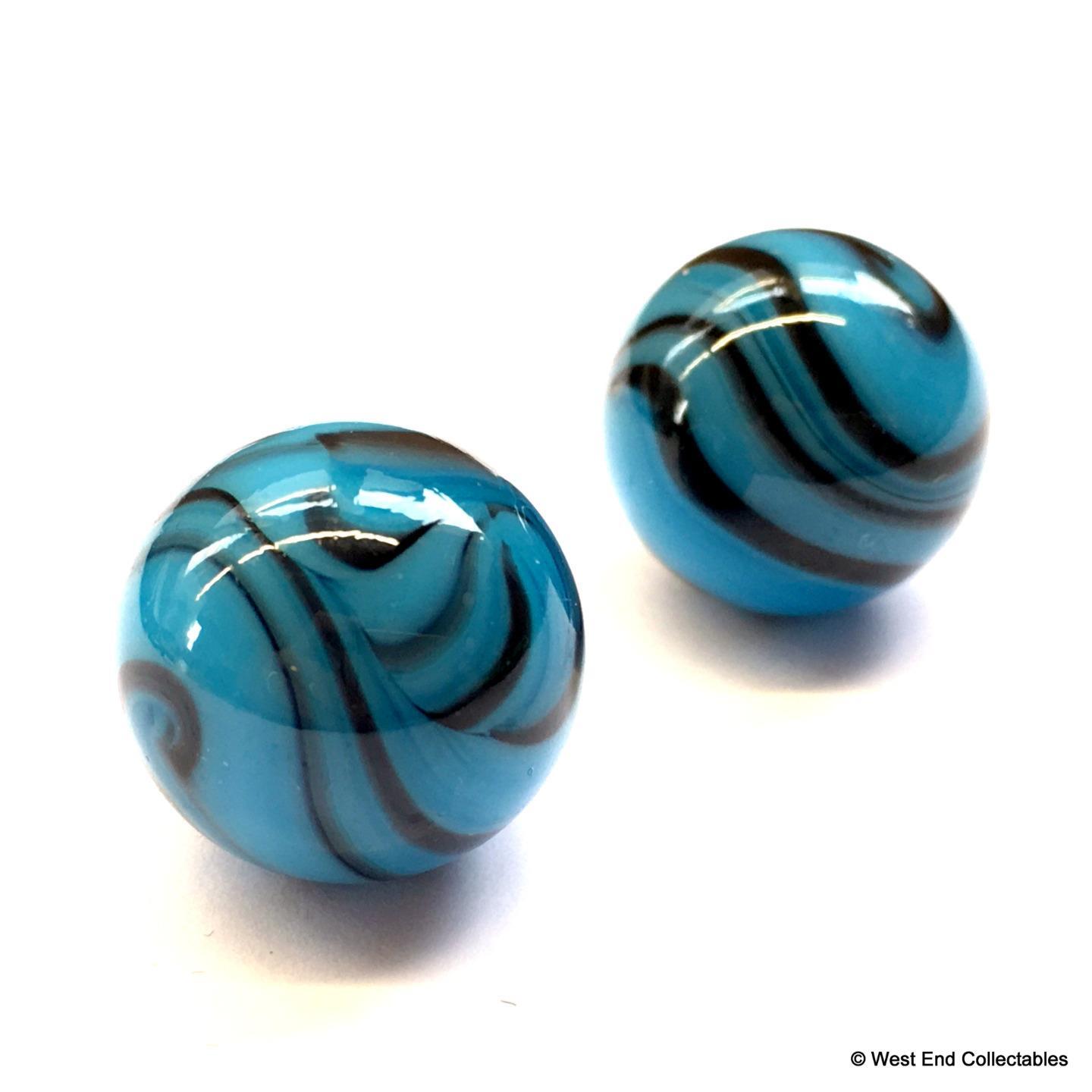 10 x Opaque Blue Tiger Stripe Swirl Small 16mm Glass Marbles in Gift Bag