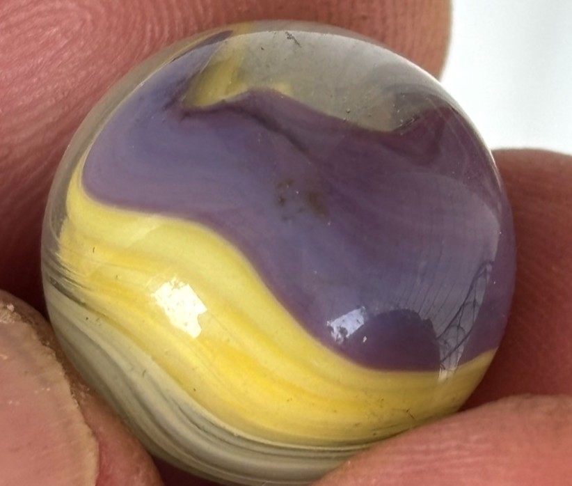 Akro Agate Purple Yellow White Popeye Corkscrew Marble Shooter .75 or 3/4″ VTG