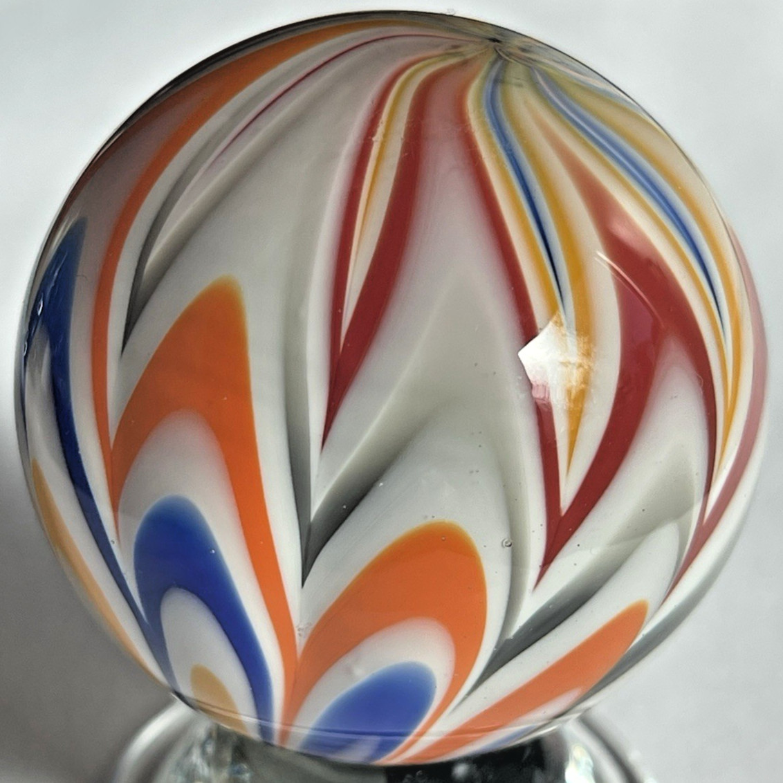 2003 RICK DAVIS SIGNED MARBLE GLASS ART HUGE 1.96″ BALLOON RIDE ORANGE BLUE RED