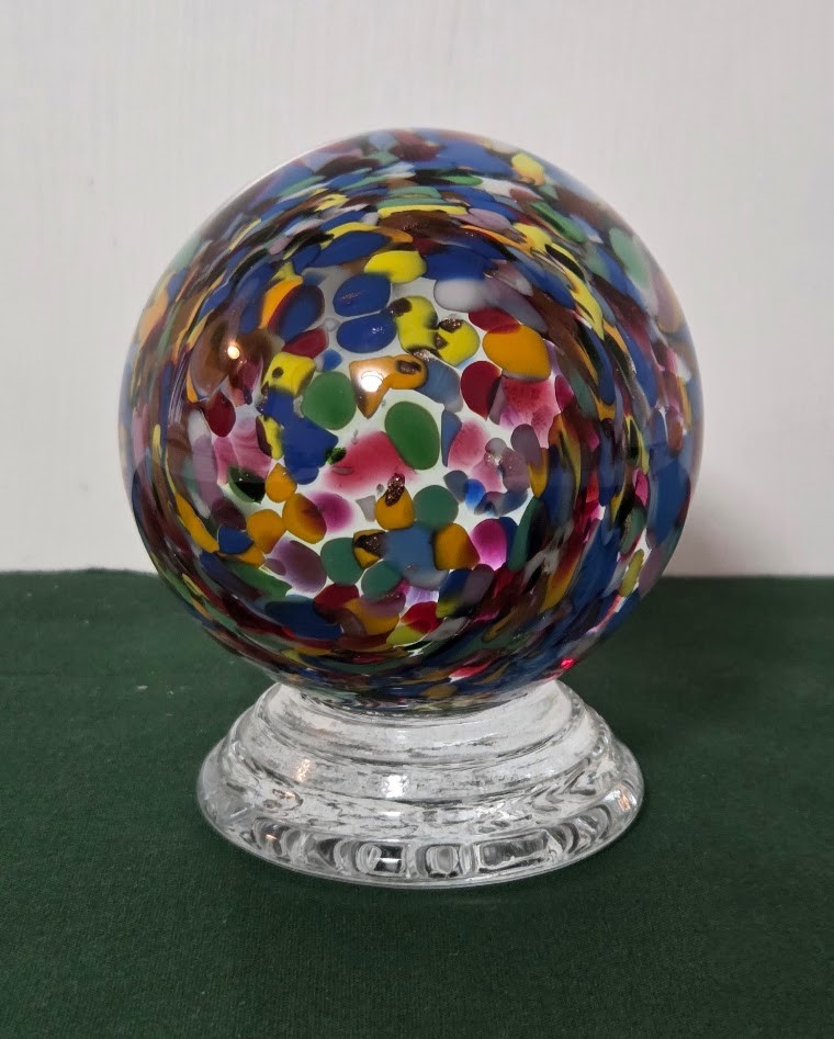 Large Signed Sam Hogue Contemporary Studio Art Marble w/ Clear Signed Stand 3″
