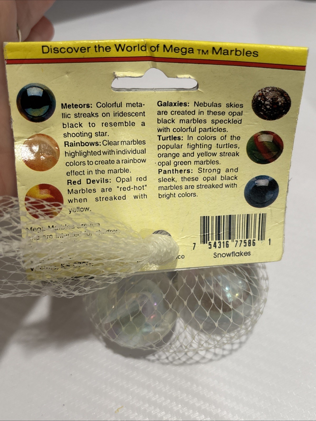 “SNOWFLAKES” *LOT OF 2* VACOR MEGA MARBLES Vintage 1990s Net Bag 24 16mm & 35mm