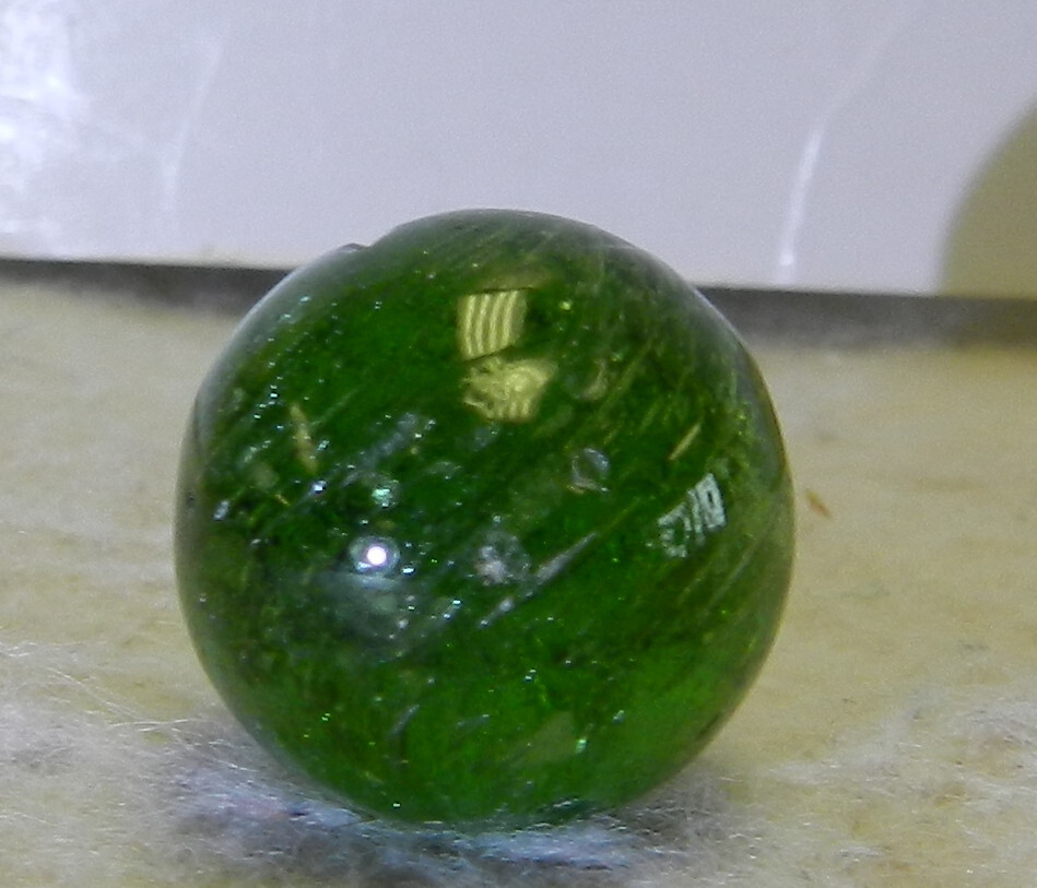 #17807m Vintage German Handmade Green Glass Mica Marble .62 Inches