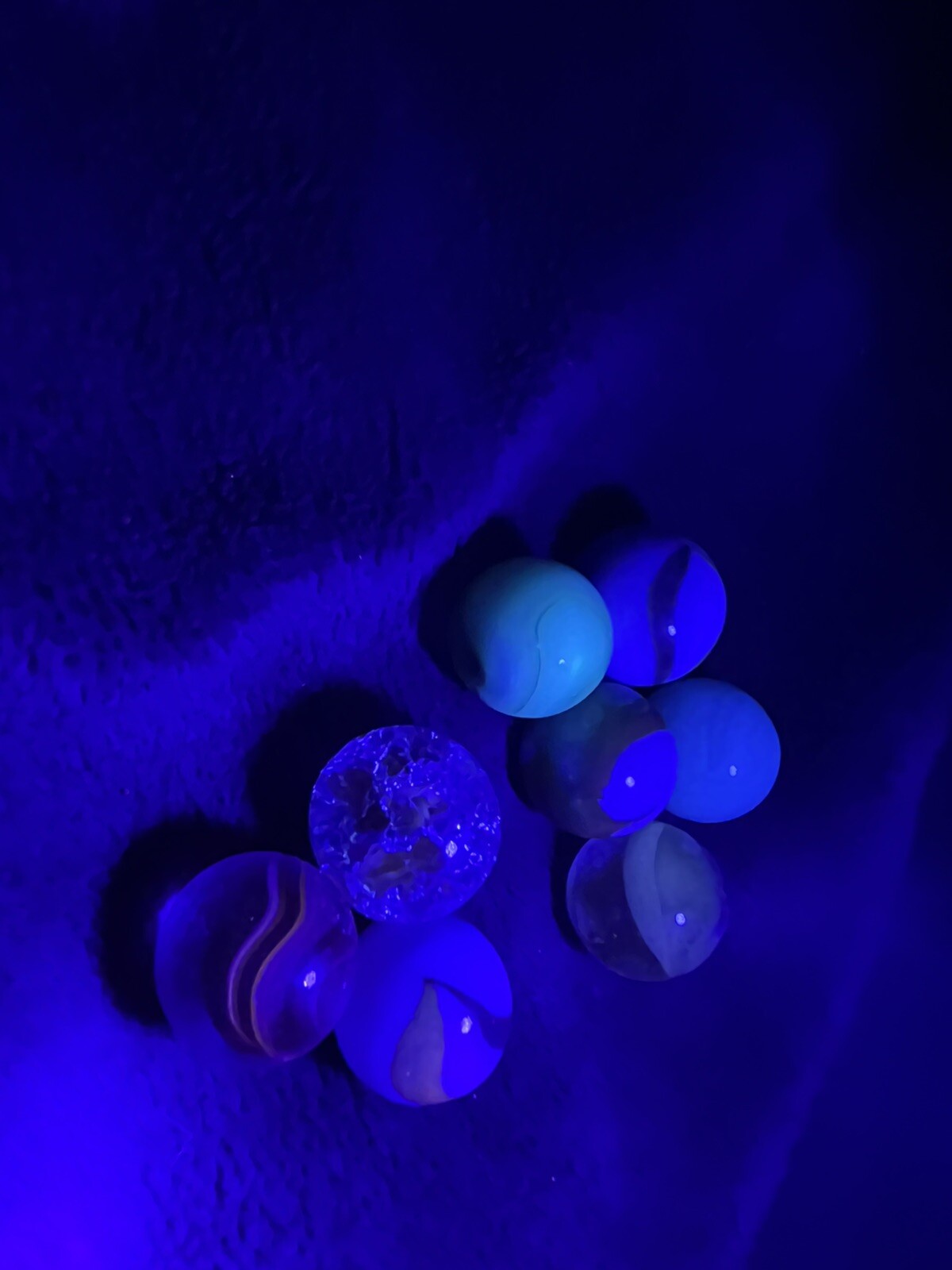 UV Uranium and Cadmium Marbles, Lot of 8, All Reactive, Some Minimally.