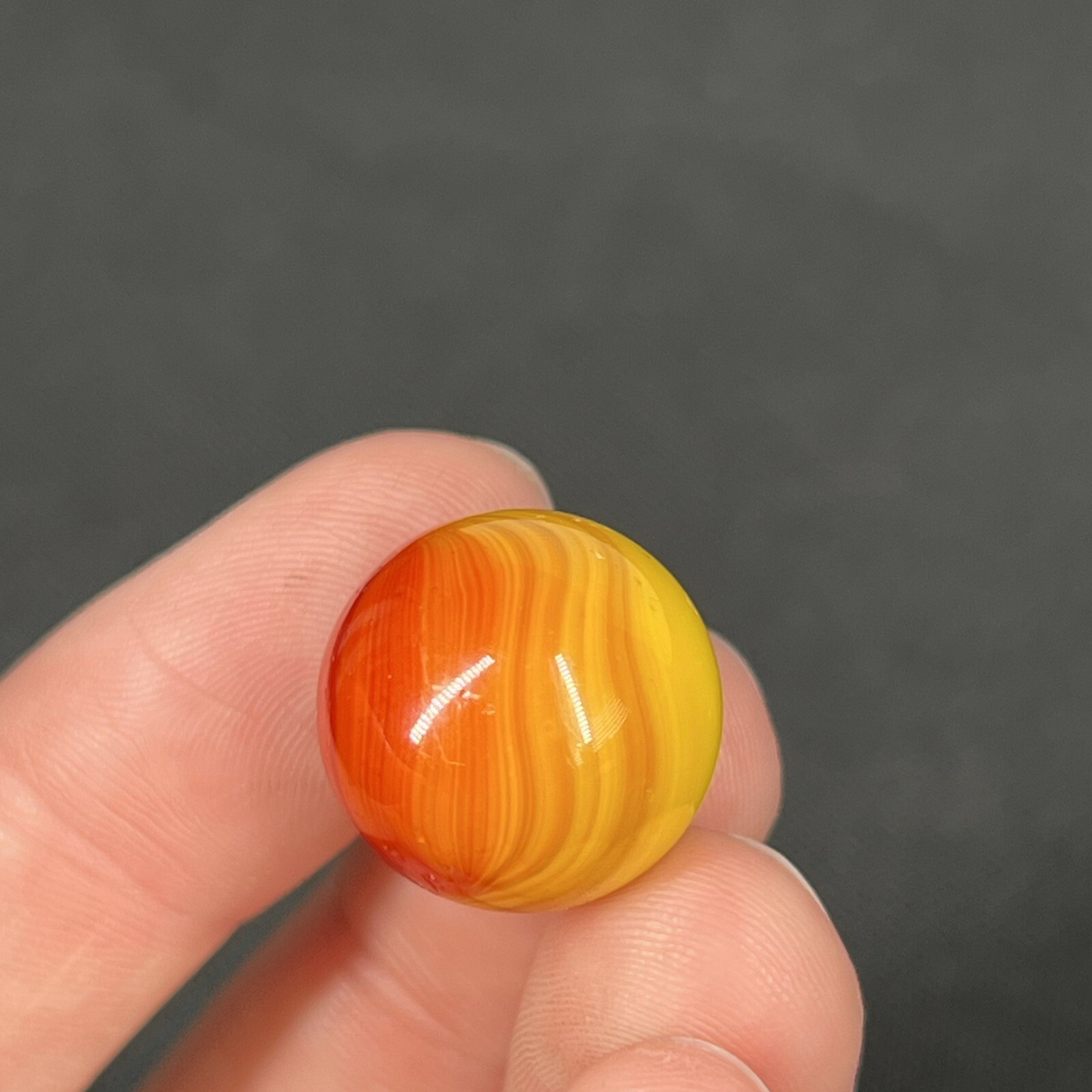 Vintage Akro Agate Peltier Christensen Swirl Glass Marble .6” Sunset Yellow