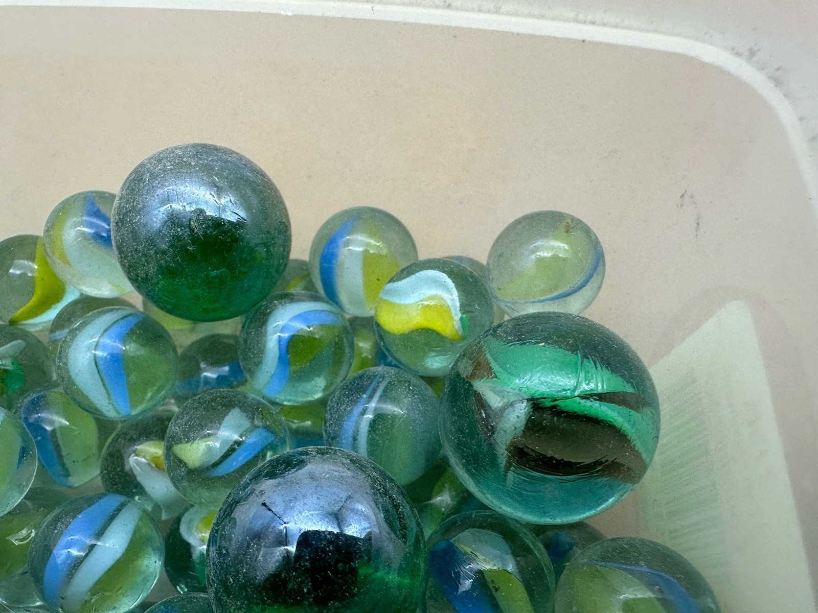 Vintage Confetti Swirl Speckled Silver Clear Glass Marbles Mixed Lot