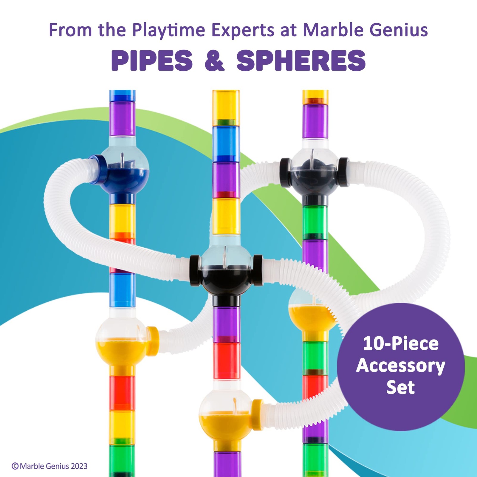 Marble Genius Run Pipe & Sphere Accessory Add-on Set – 10, Multicolor