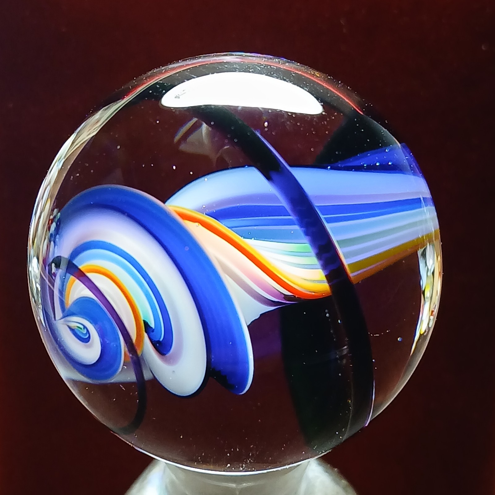 Mint *1 3/8″* Rainbow Multi Color Contemporary Swirl Marble! Fantastic. C Pics