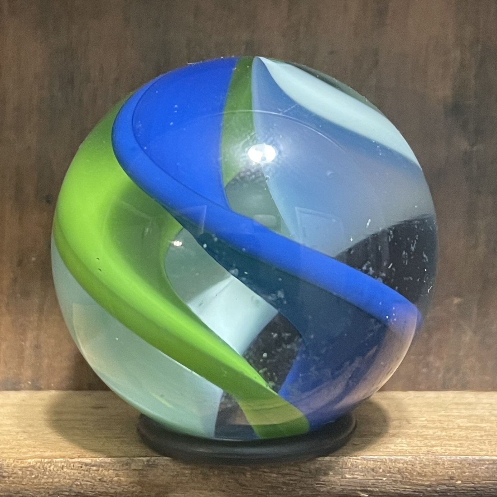 Striking Contemporary Handmade Banded Swirl Marble 1-9/16” Mint