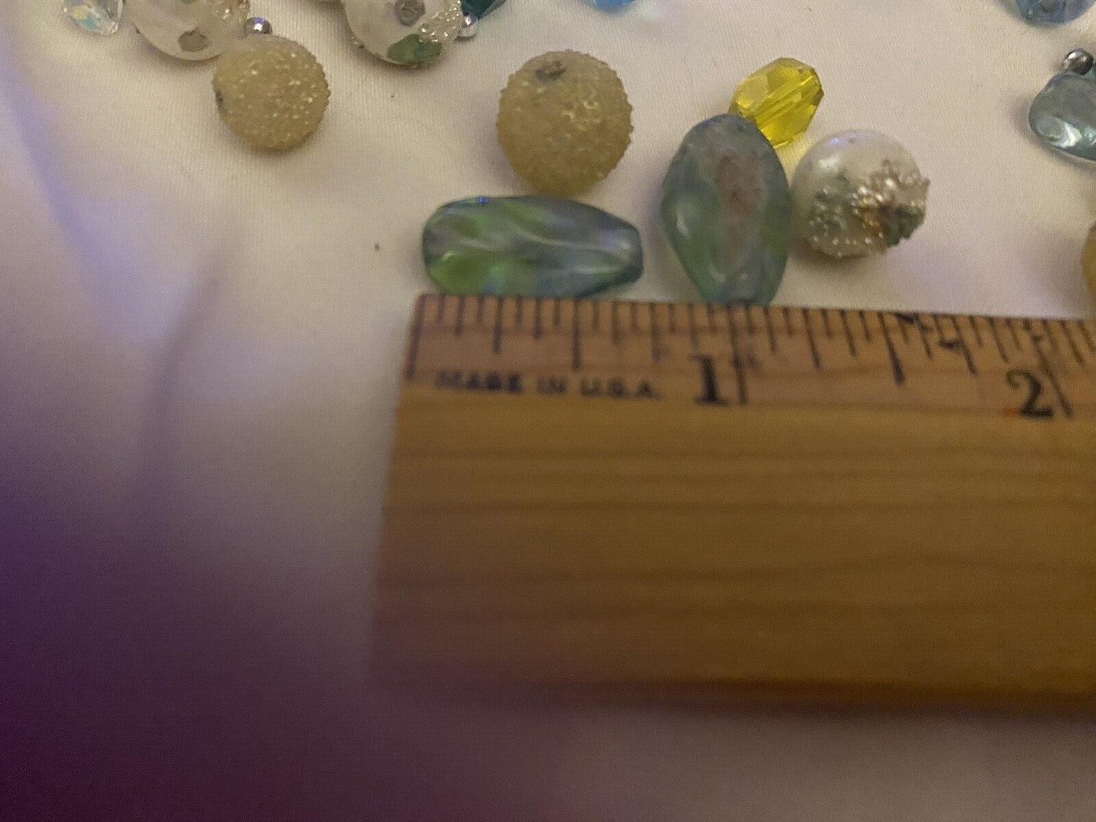 Lot of Vintage 60’s Yellow, pearl, Blue Beads 62 pc + tiny silver ones crafts