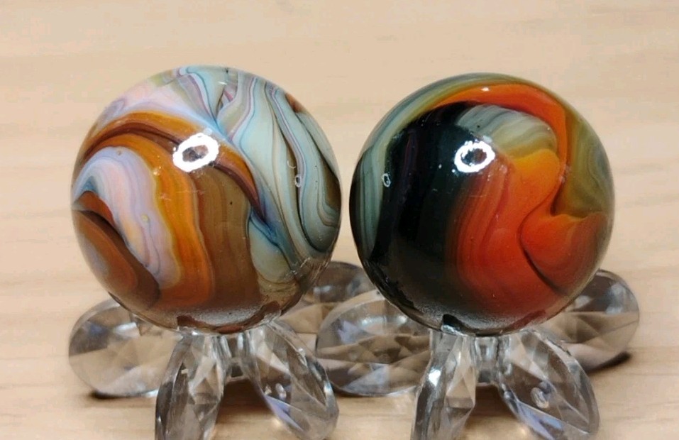 .76″-.73″ JABO/D.A.S. MARBLES🔥LOT X2 GLASS SWIRL TOYS NM