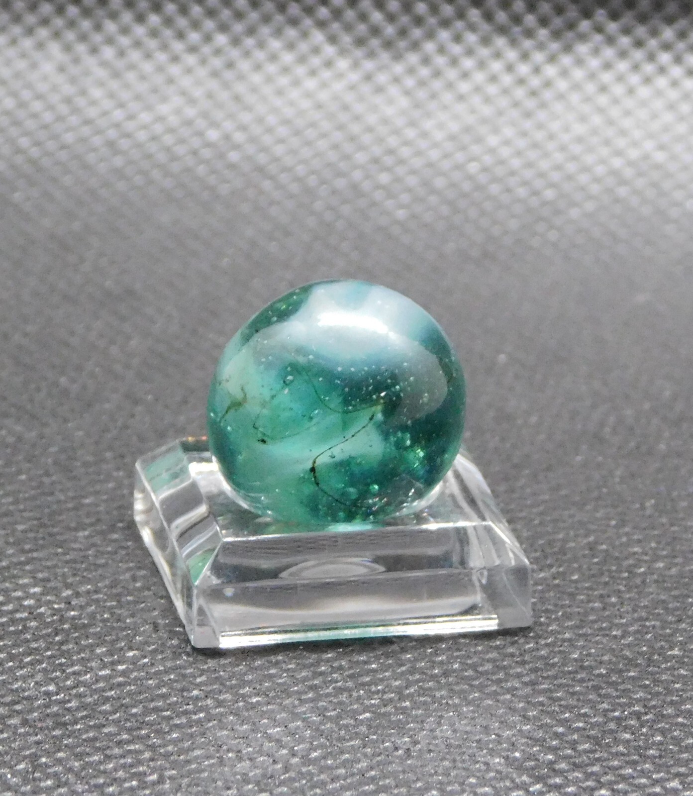 Vintage Marble Transparent Aqua Blue Grey White Slag Ground Pontil 0.62″ #0-75