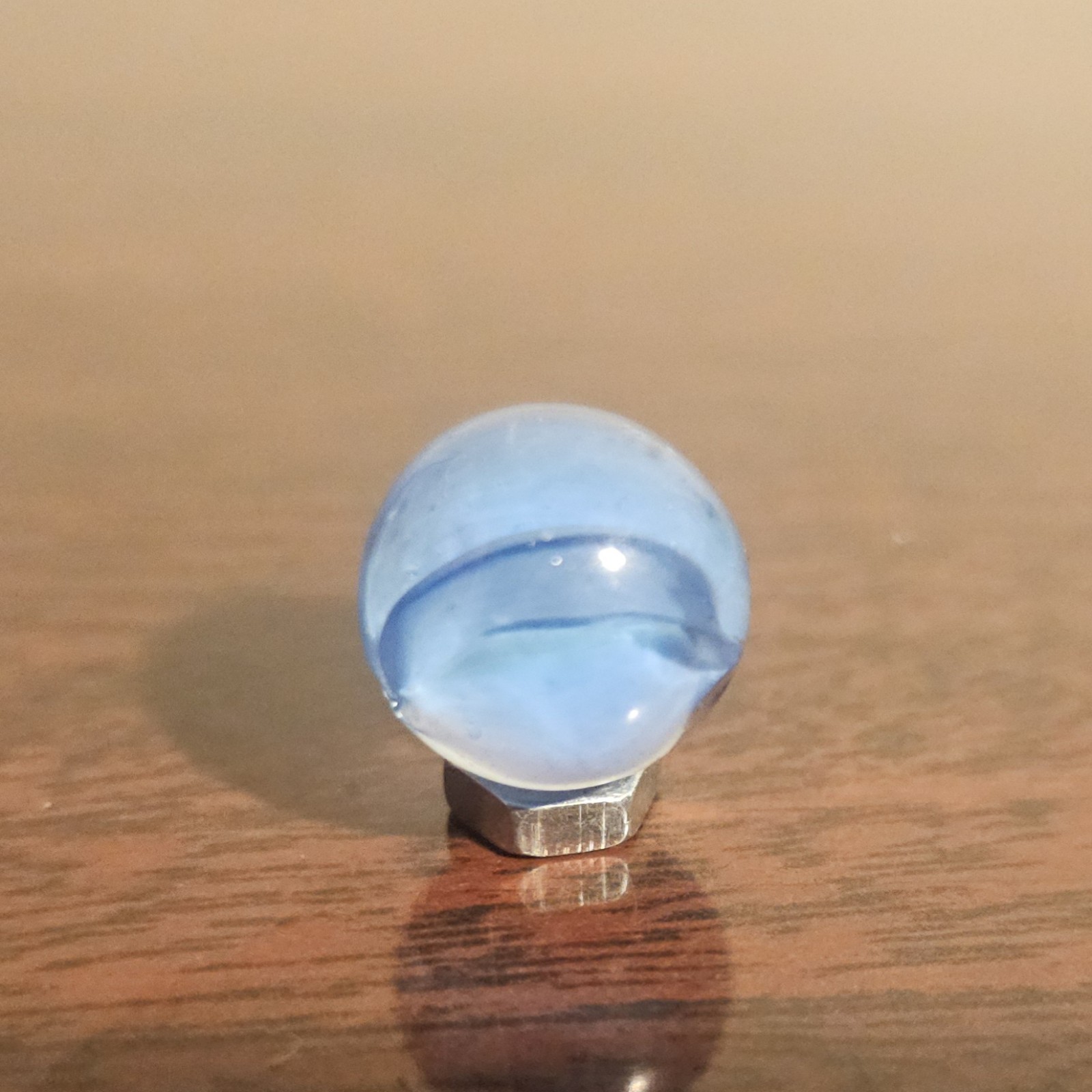 C E Bogard Blue 4-Lobe Floppy Cats Eye Clear Glass .625 Marble