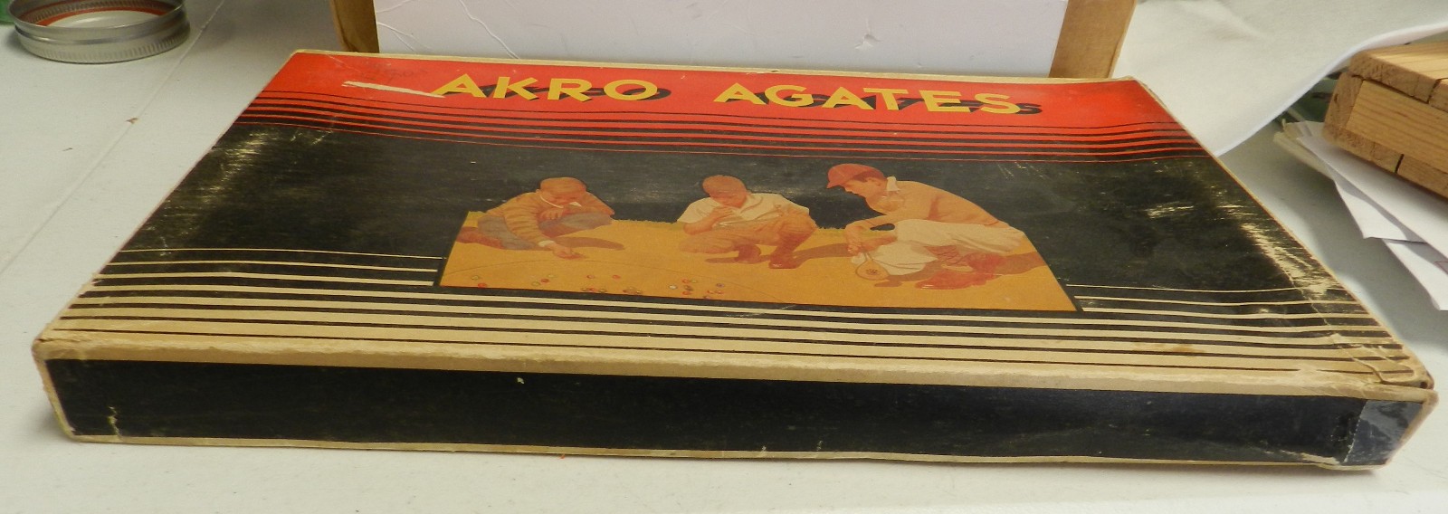 #20553m Large Original Akro Agate Box No 300 With Bag and Marbles Some Oxbloods