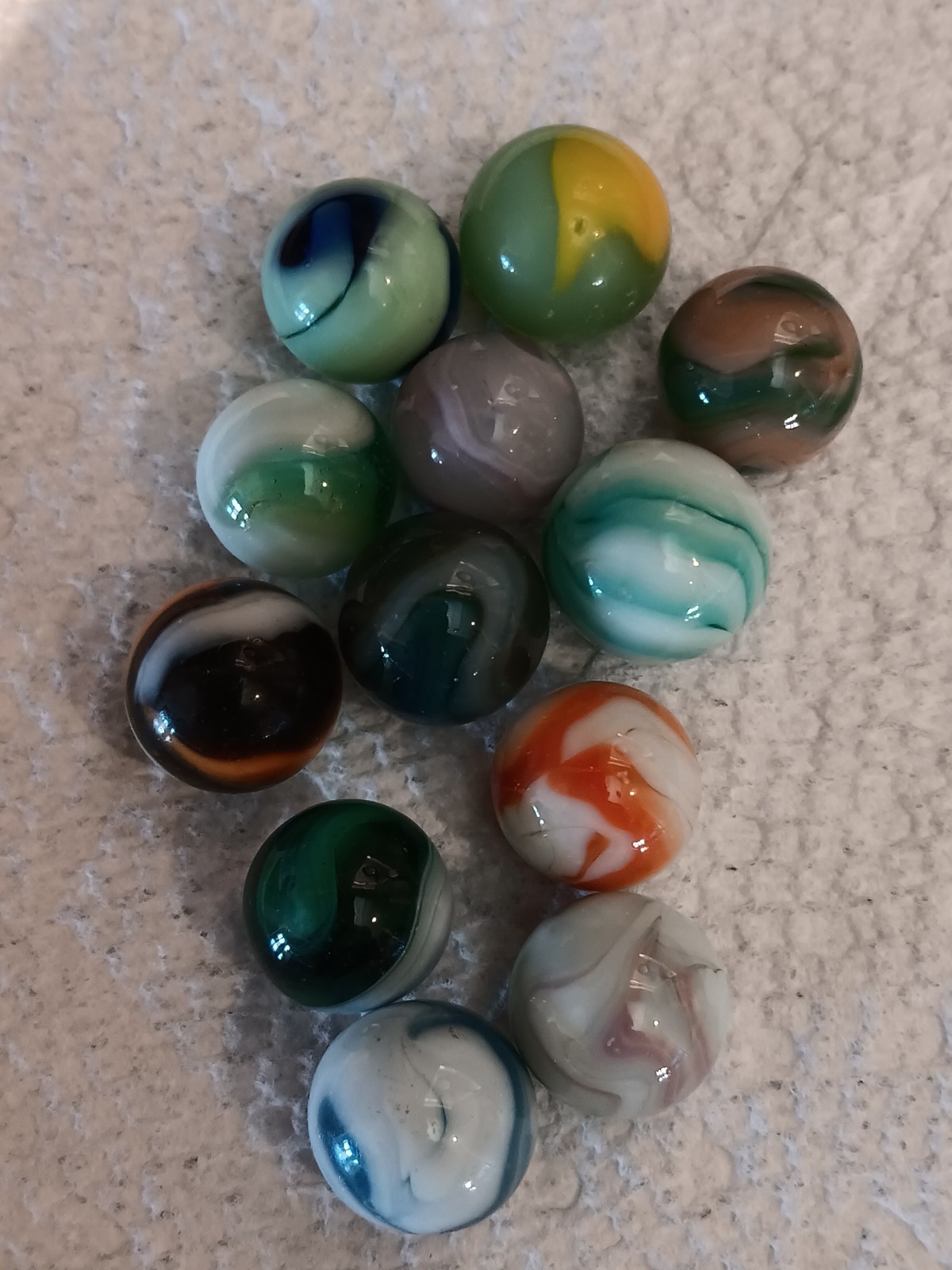 Swirl Machine Made Toy Marbles Lot of 12 Mixed Colors Assortment Vintage mint