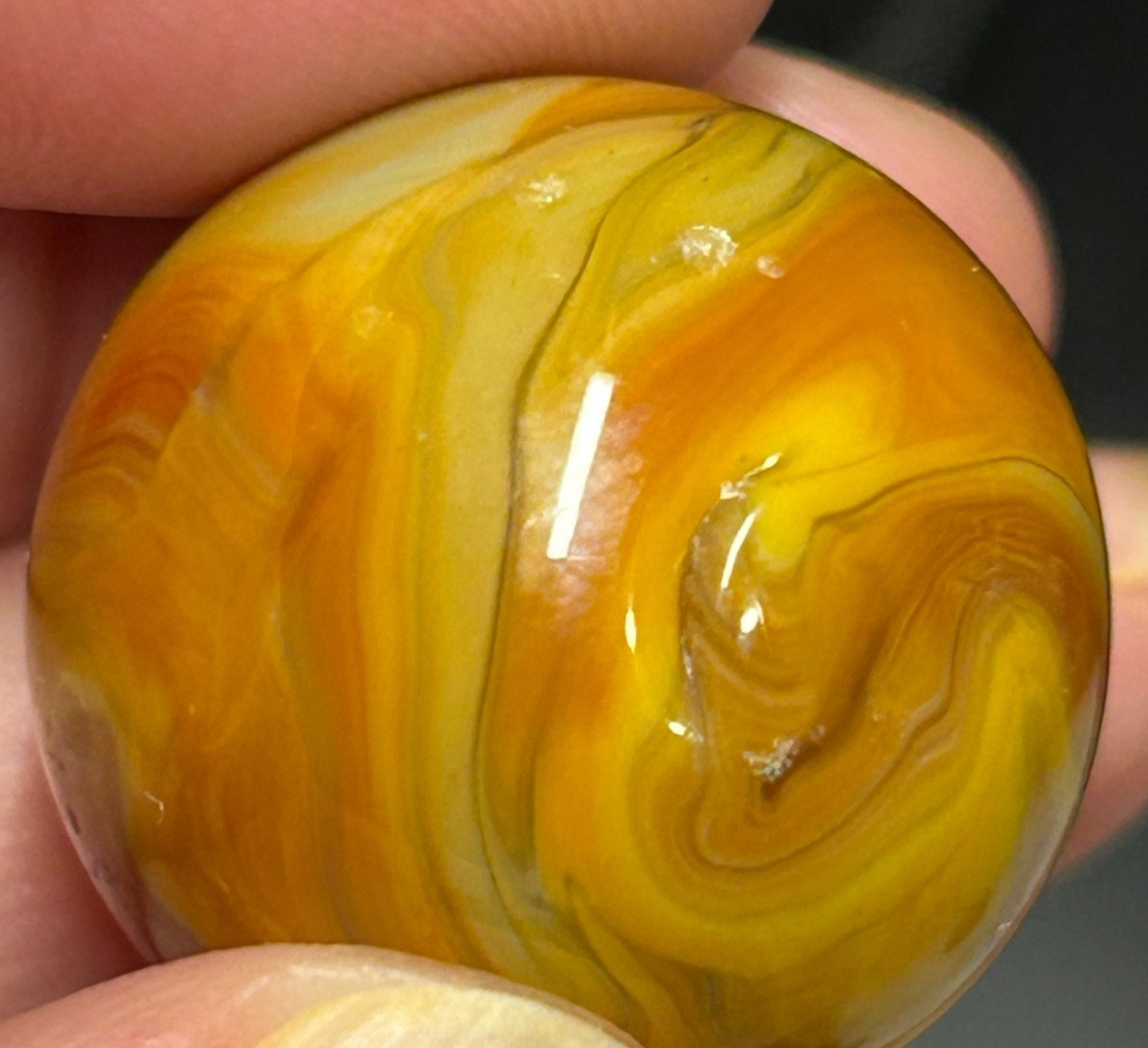 Vintage JABO Glass Swirl Art Marble Shooter Pair 1″ As-Made Factory Crease Marks