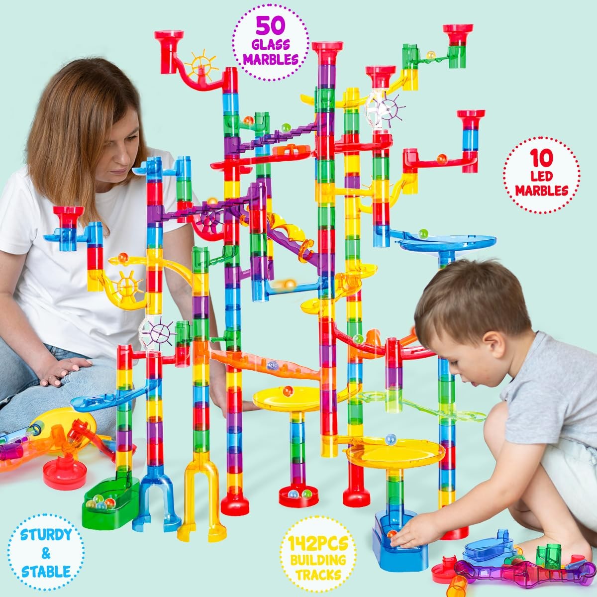 Meland Marble Run – 208Pcs Maze 4 inches x 17 x 12 inches, Blue