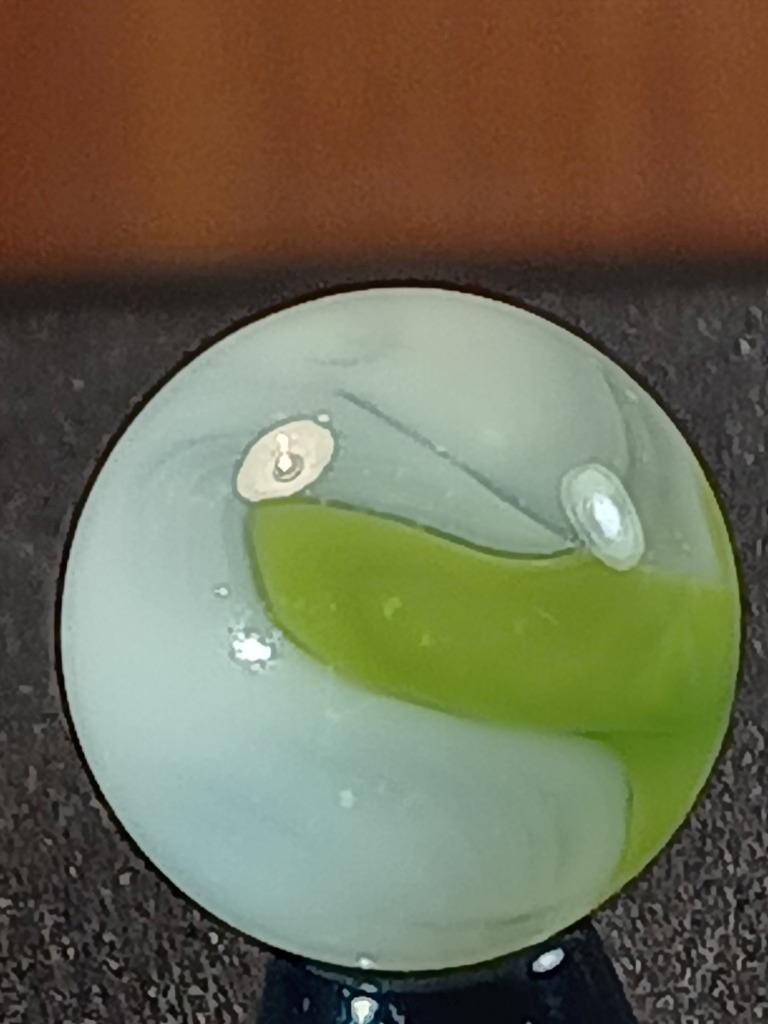 5/8″ Vitro Grinch Green Ice White on Clear Patch Swirl NM Serious Marble B63