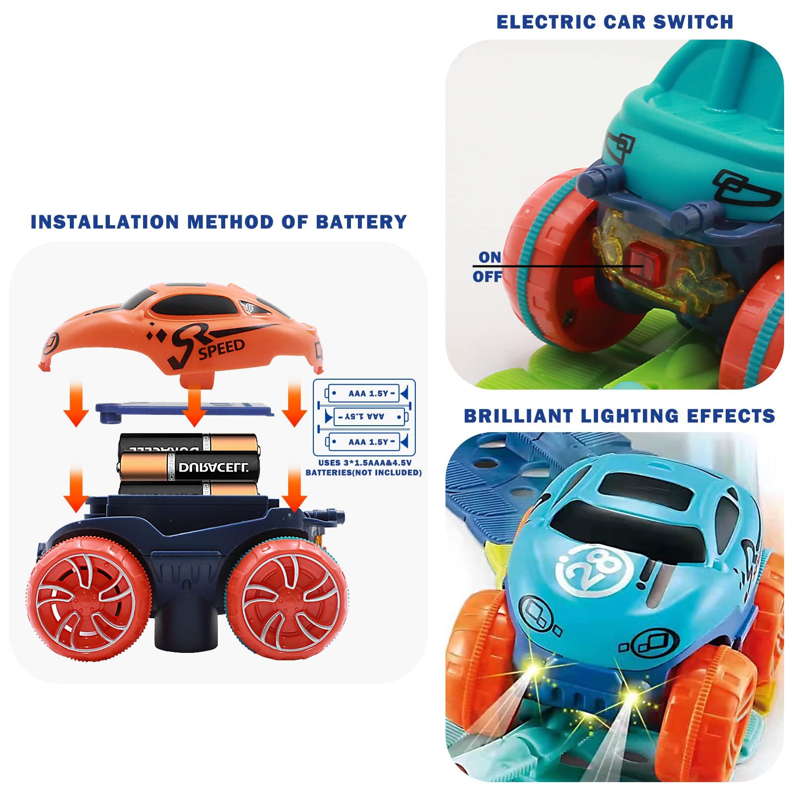 95PCS Car Track Set Race Track Toys for Boys Kids LED Light-Up Race Car Gift