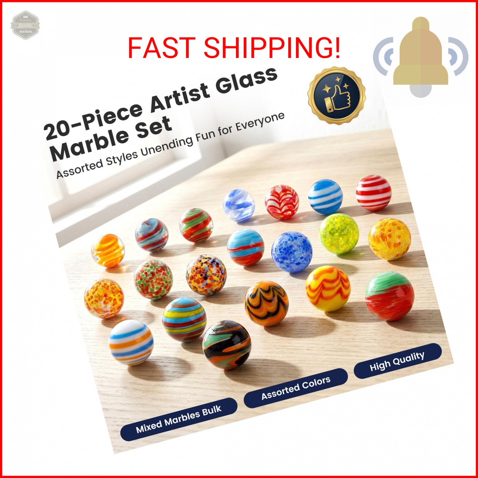 FUTUREPLUSX 20PCS Glass Marbles Bulk, 0.63 Inch Handmade Colorful Marbles for Va