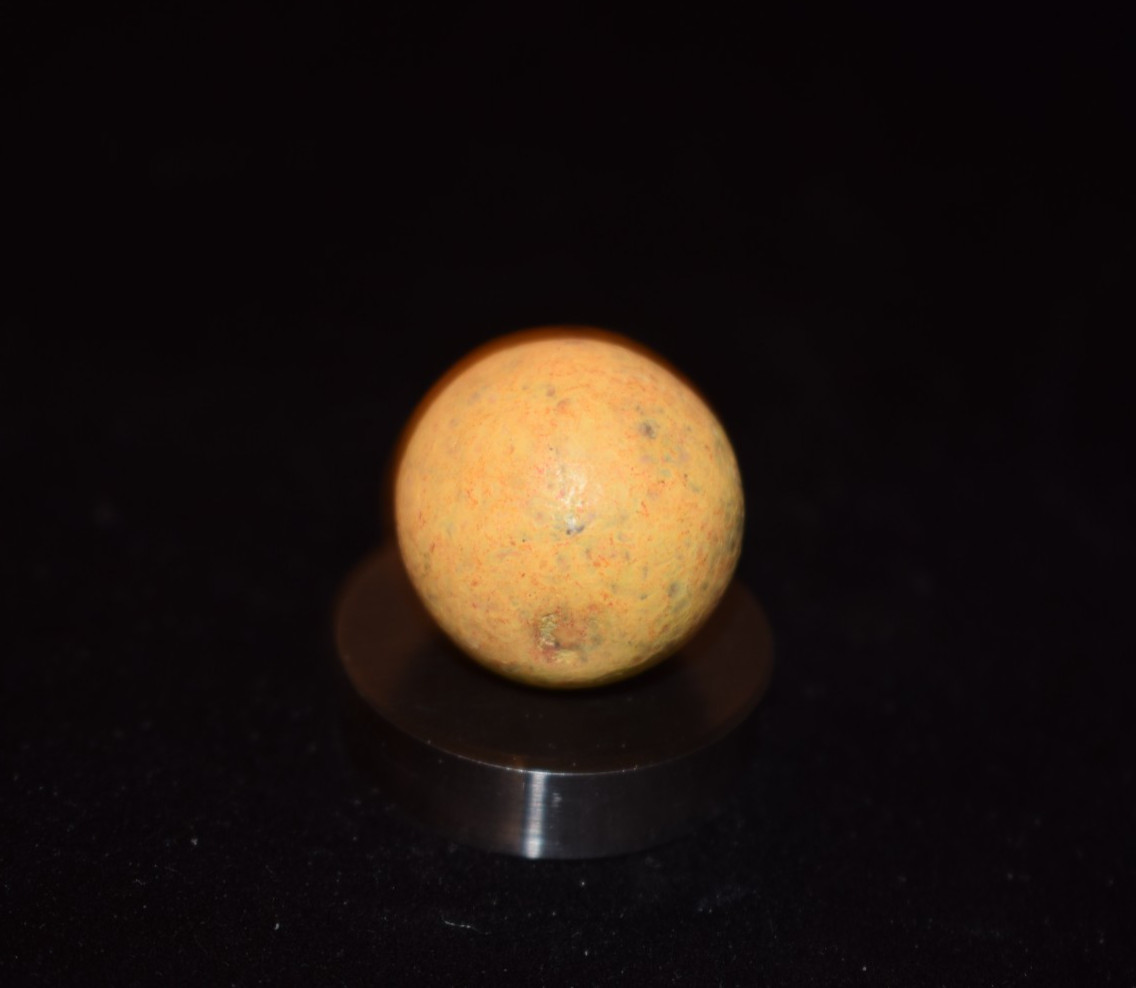 🐦➖⏩Antique Handmade Clay Stippled Sun🟡Yellow Shooter Size Marble .796″=51/64″