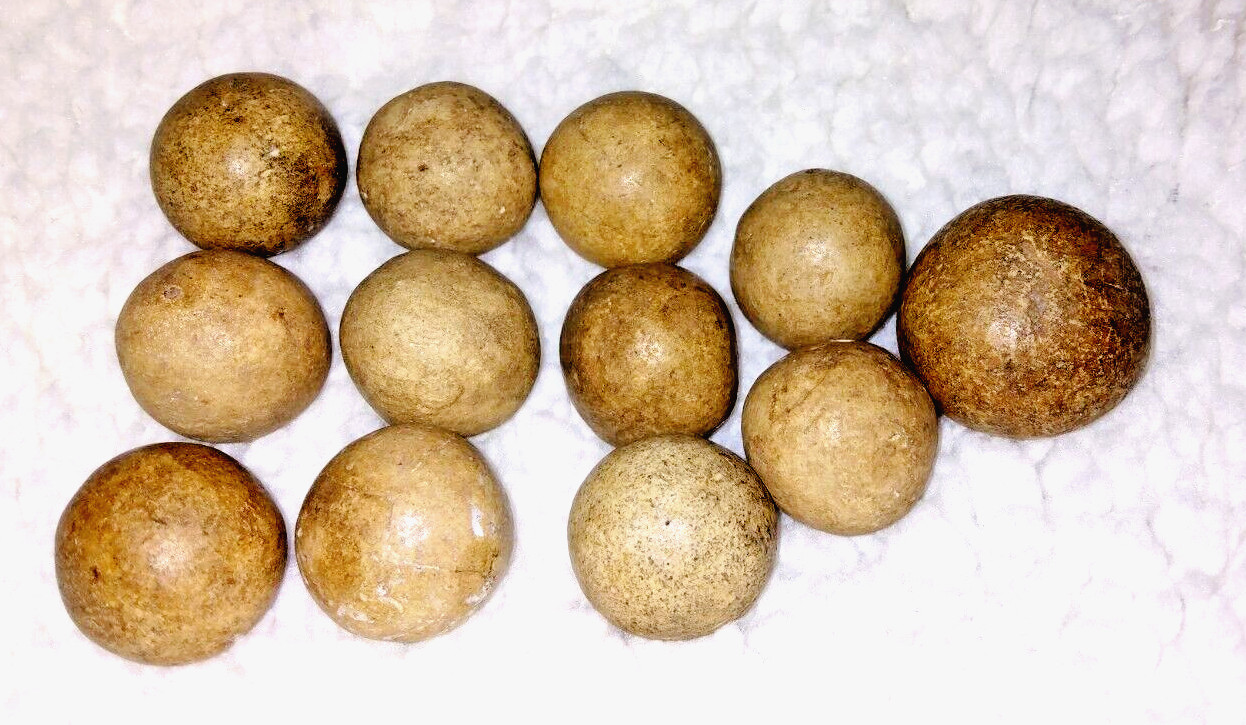 VINTAAGE LATE 1800s DARK CLAY 12 MARBLES 1 SHOOTER 1″ 11 MISC 11/16″ OKLAHOMA