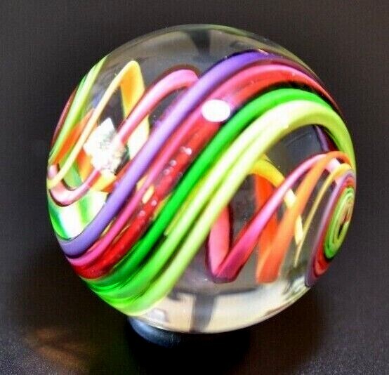 EDDIE SEESE GLASS MARBLE/1.526″-SPRINGTIME CYCLONE-YELLOW,,MAGENTA DICHROIC,ORG+