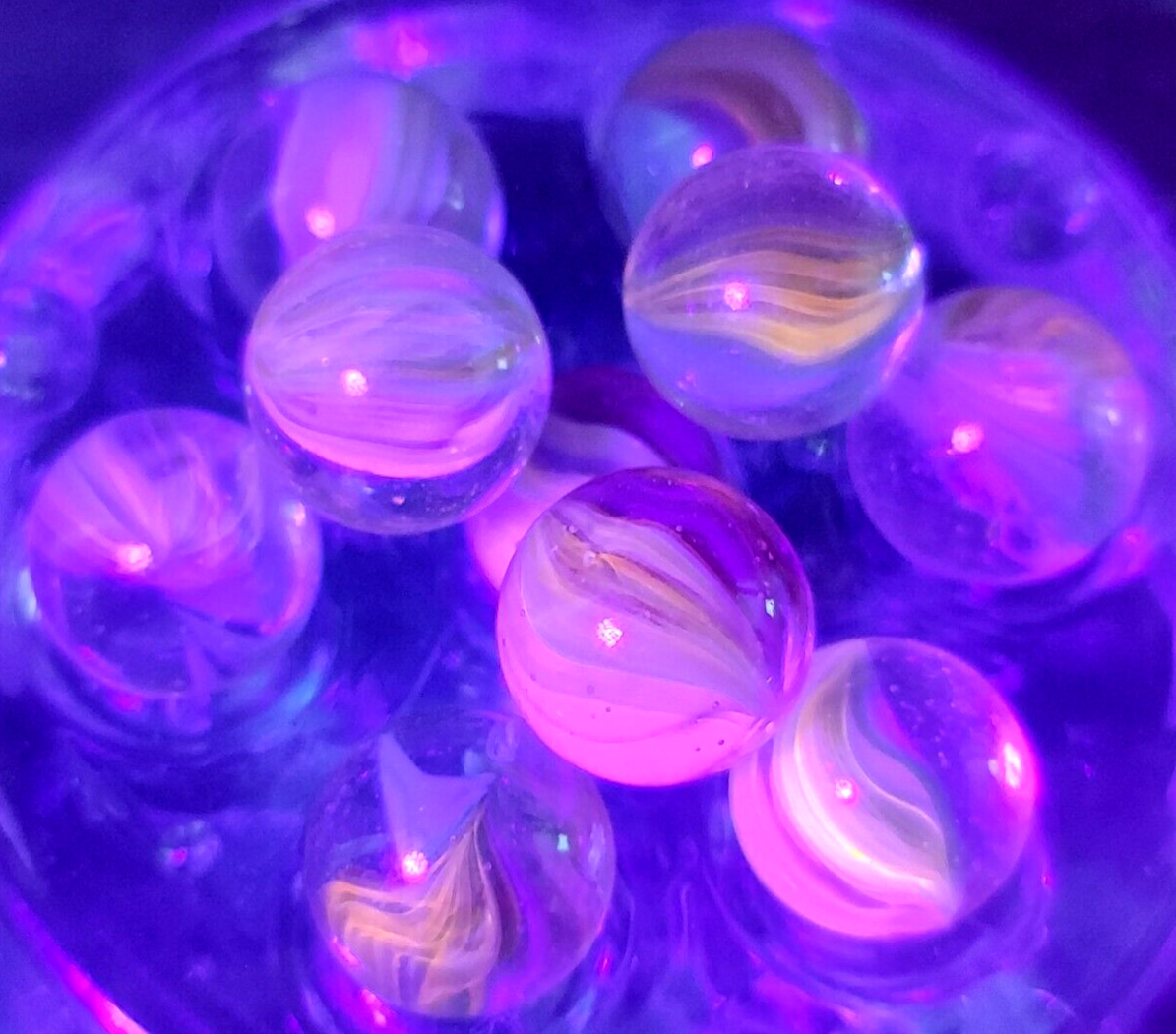 Lot 10 VTG UV Reactive Marbles Cadmium Uranium Cats Eye SMALL SIZE Unique!