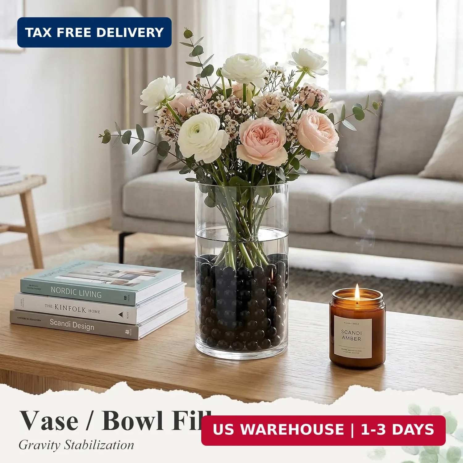 1LB Glass Marbles Bulk, Marbles for Vases 0.63 Inch Vase Fillers Black Glass Bea