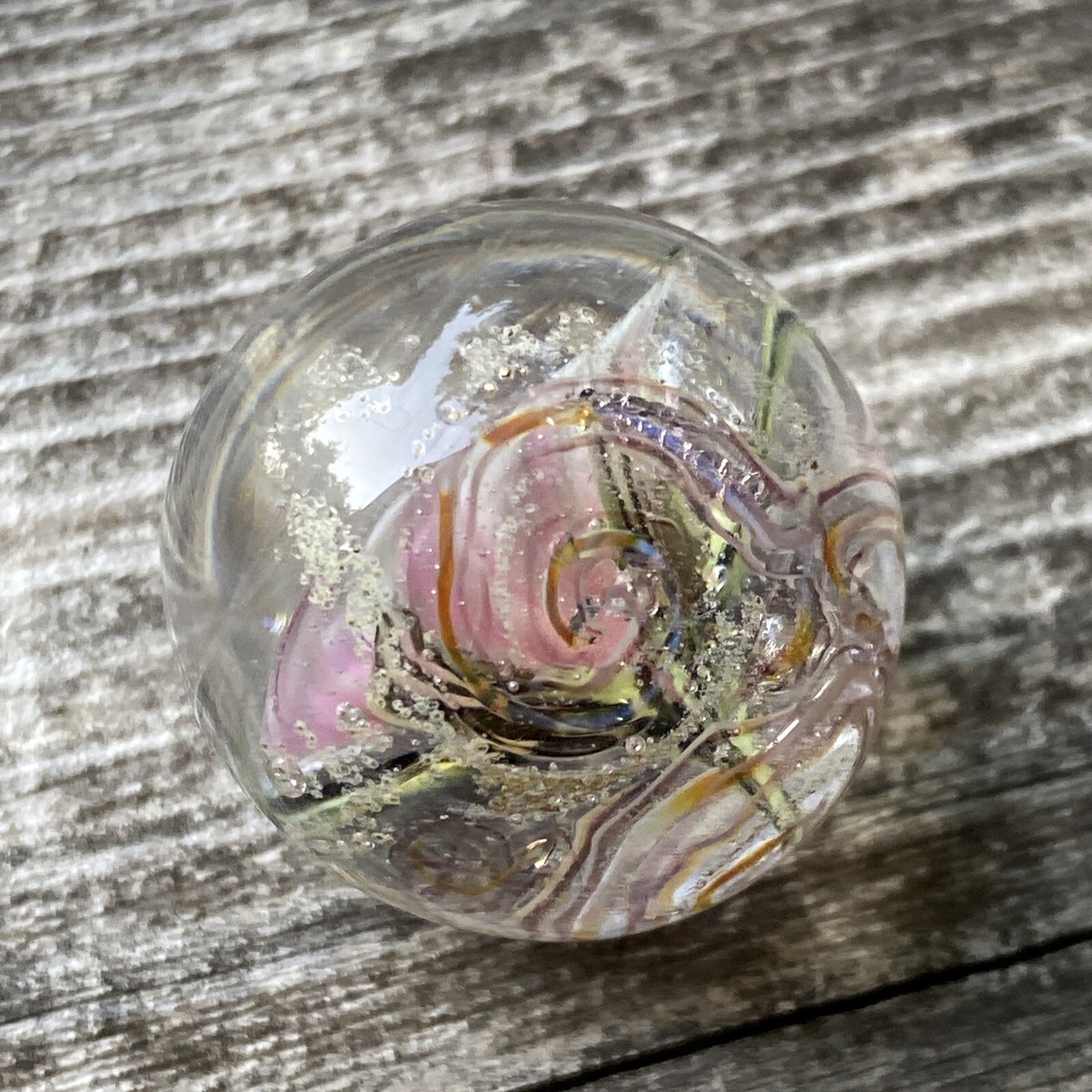 Pink Tiny Full Bloom Floral Murrini Handmade Glass Marble