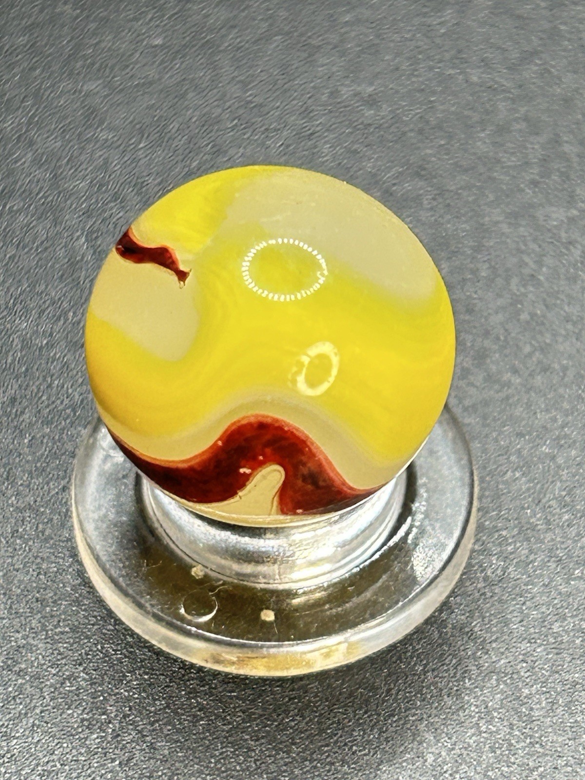 Vintage Akro Agate Egg Yolk Oxblood Marble 0.629” Multi Color UV Active