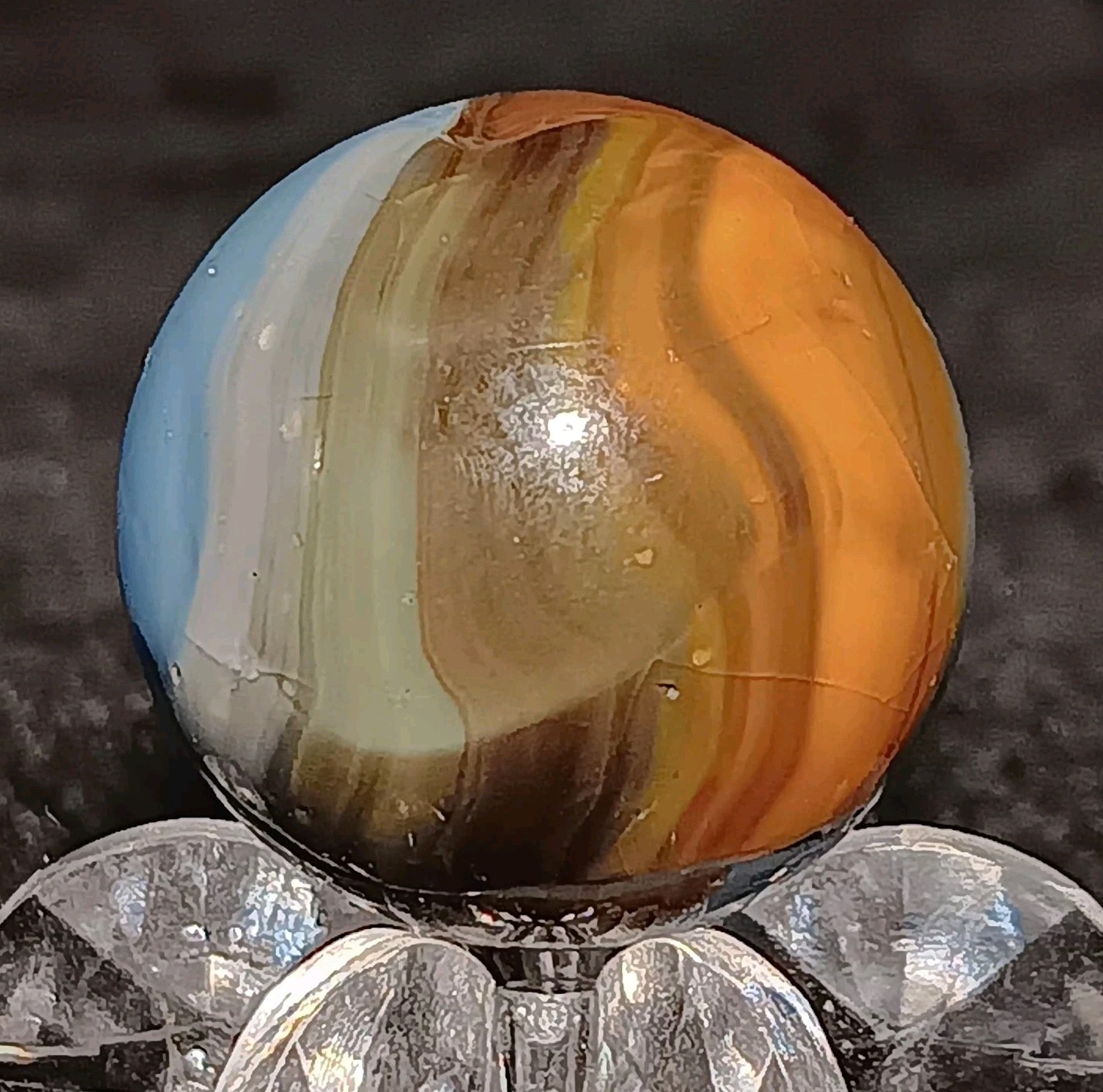 Vintage Kokomo Opalescent Glass Rainbo Marble. 68″ Mint(-). Uv Active. VHTF Wow