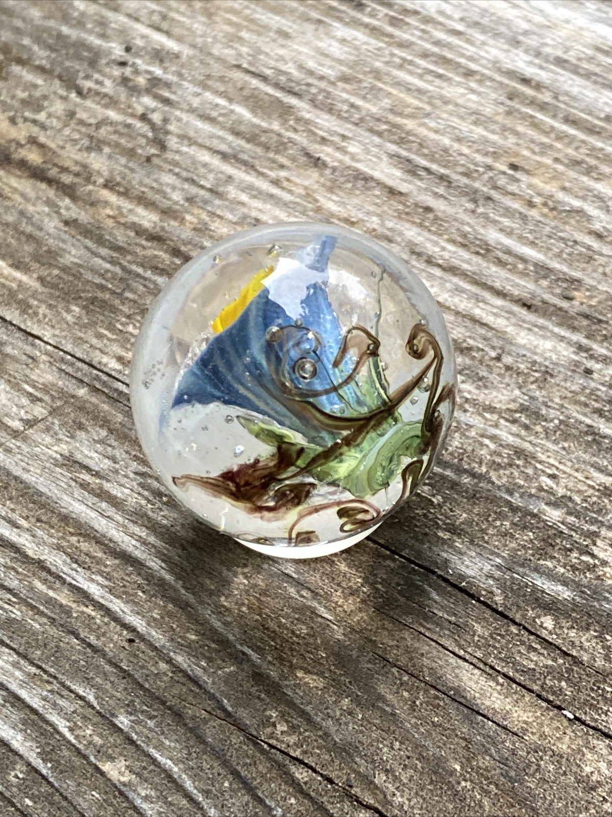 handmade art glass marble Tiny Blue Morning Glory