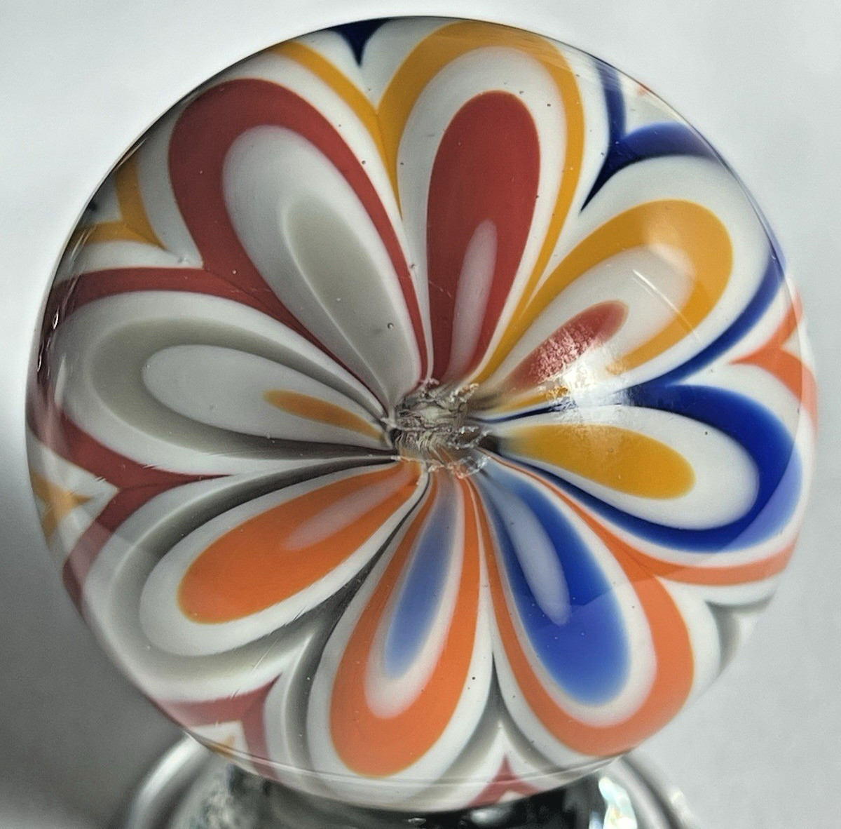 2003 RICK DAVIS SIGNED MARBLE GLASS ART HUGE 1.96″ BALLOON RIDE ORANGE BLUE RED