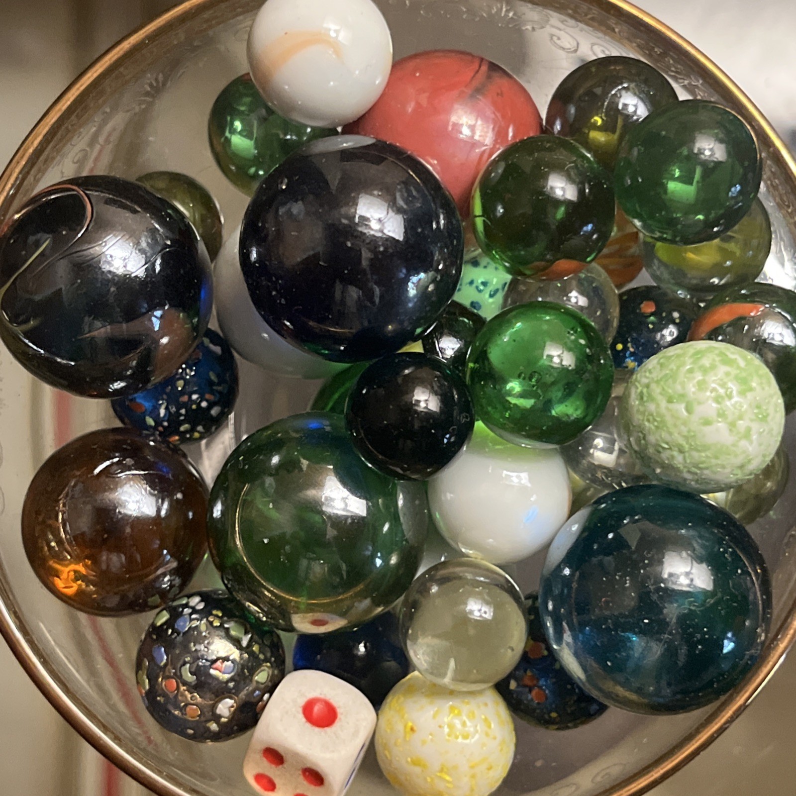 Vintage Antique Marbles Lot of 36 Marbles and 1 Die