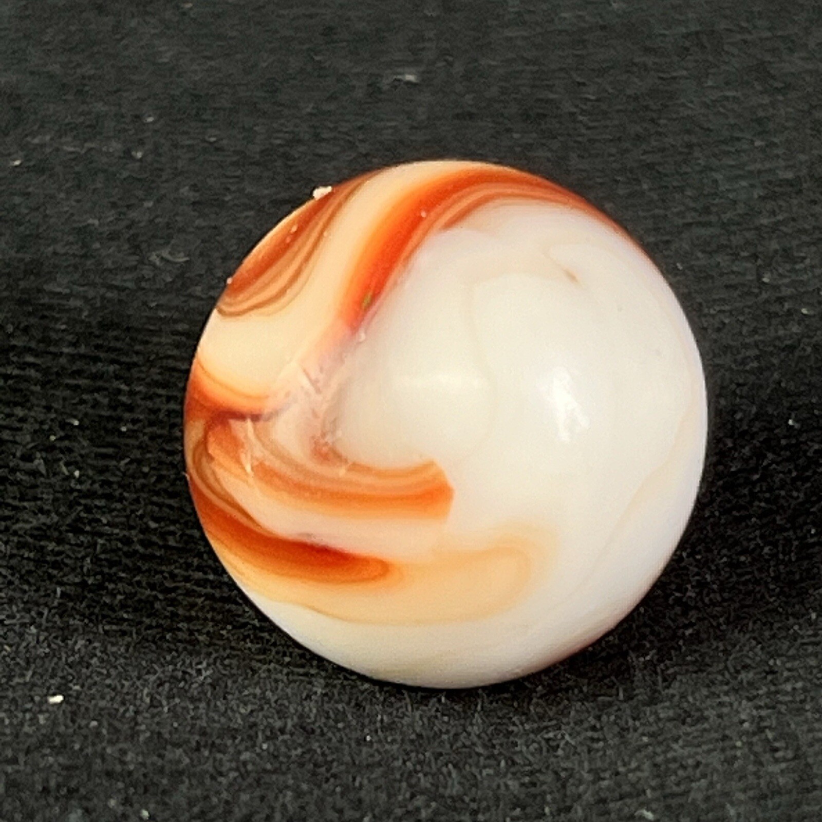 Vintage Akro Agate Peltier Art Swirl Glass Marble .65” White Brown Yellow