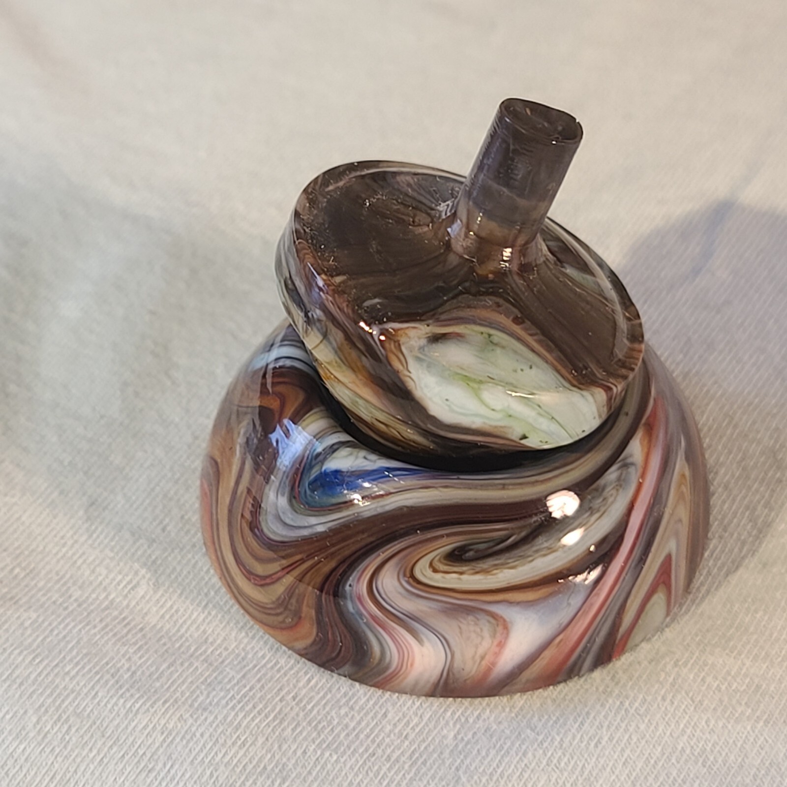 ANDY DAVIS, Glass Art Spinning Top & Base, Rainbow Run (?), #320B